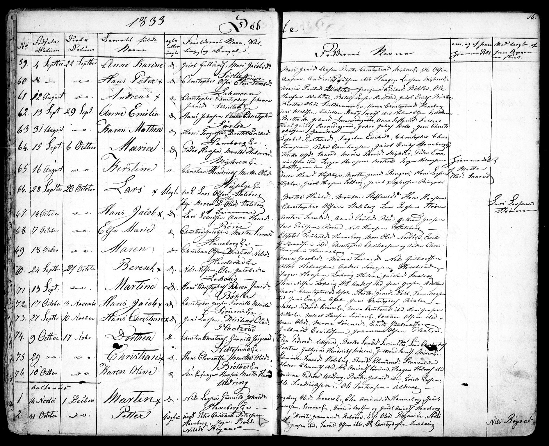 Skedsmo prestekontor Kirkebøker, SAO/A-10033a/F/Fa/L0009: Parish register (official) no. I 9, 1830-1853, p. 16