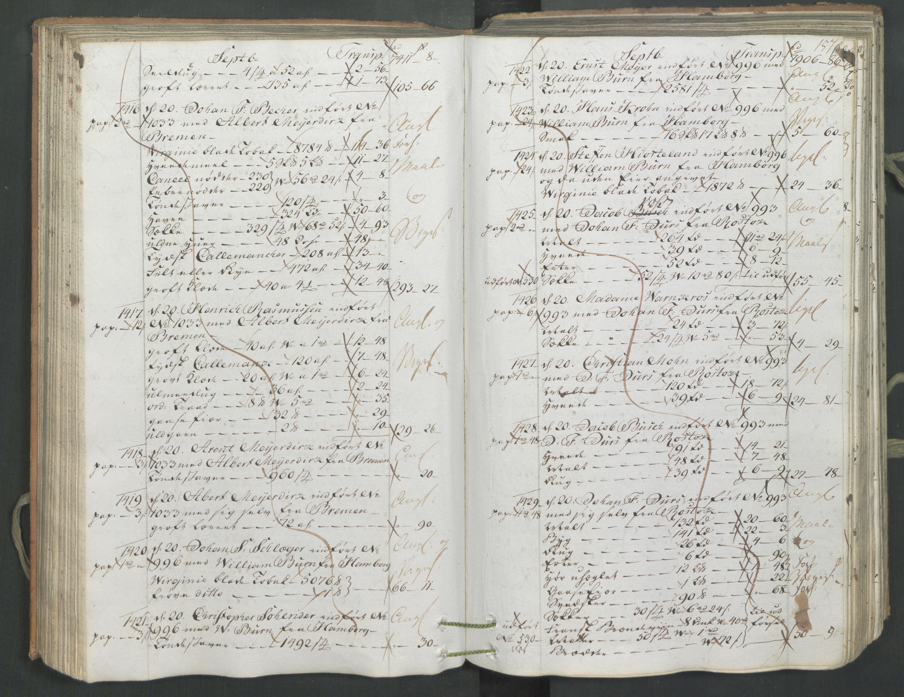 Generaltollkammeret, tollregnskaper, AV/RA-EA-5490/R26/L0222/0001: Tollregnskaper Bergen A / Inngående hovedtollbok, 1786, p. 156b-157a