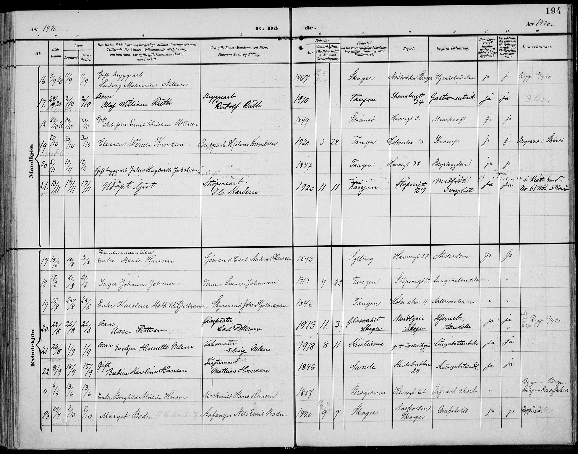 Strømsø kirkebøker, AV/SAKO-A-246/F/Fb/L0008: Parish register (official) no. II 8, 1902-1933, p. 194