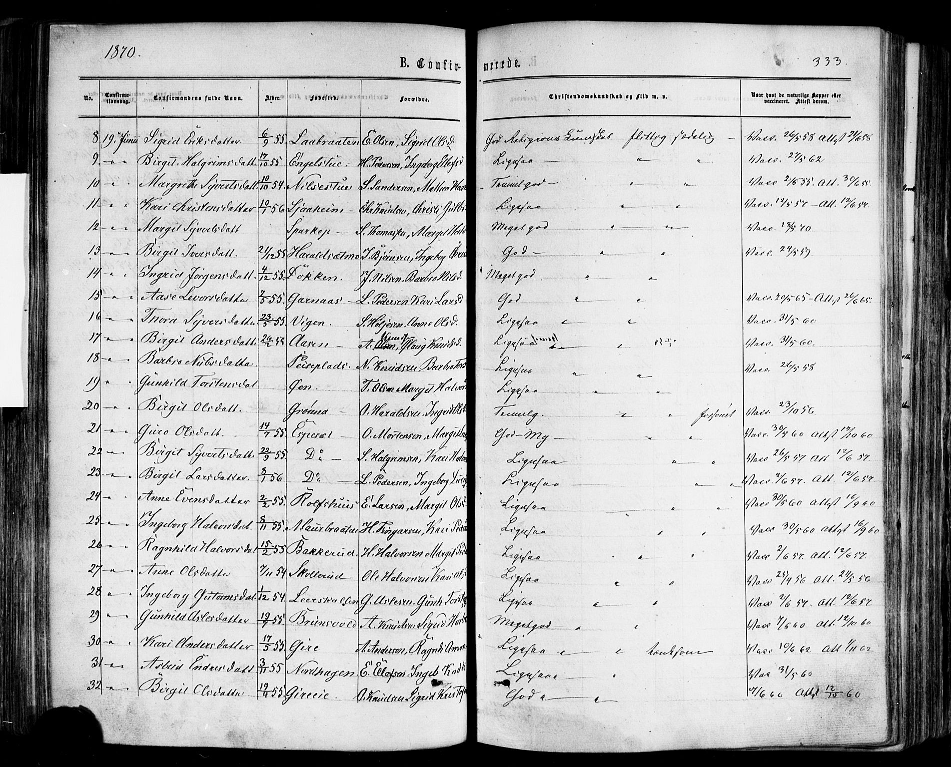 Nes kirkebøker, SAKO/A-236/F/Fa/L0010: Parish register (official) no. 10, 1864-1880, p. 333