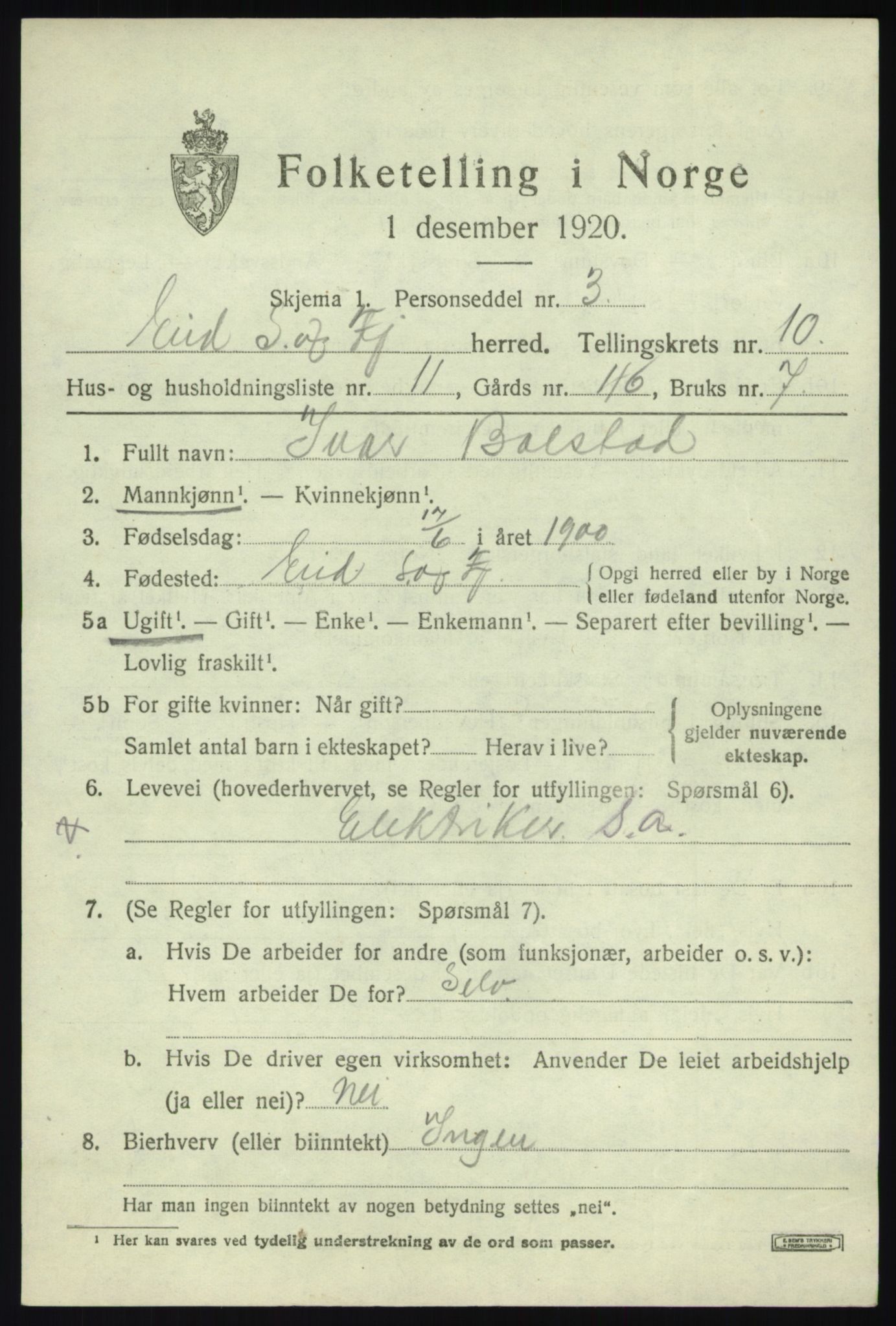 SAB, 1920 census for Eid, 1920, p. 5104