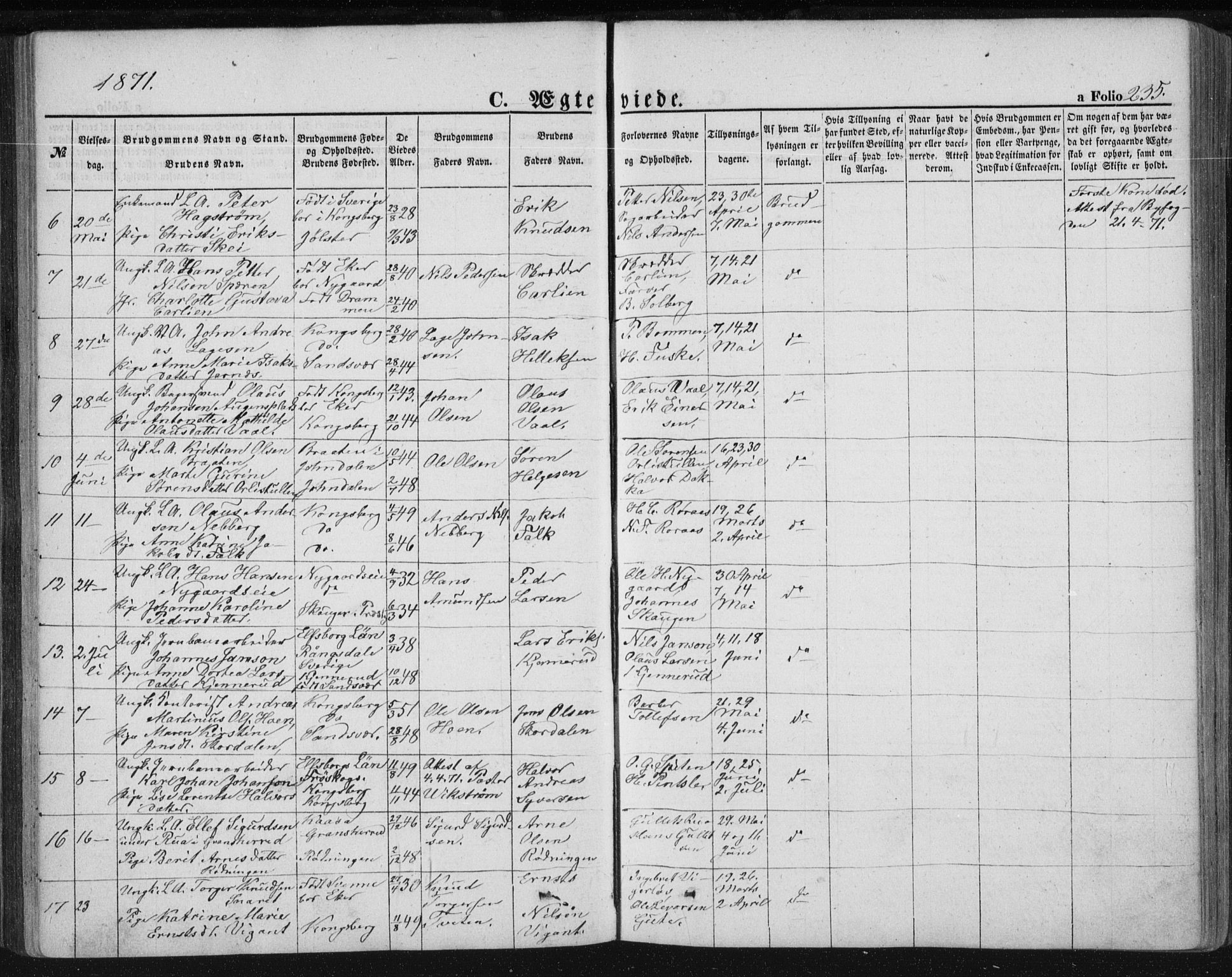 Kongsberg kirkebøker, SAKO/A-22/F/Fa/L0010: Parish register (official) no. I 10, 1859-1875, p. 235