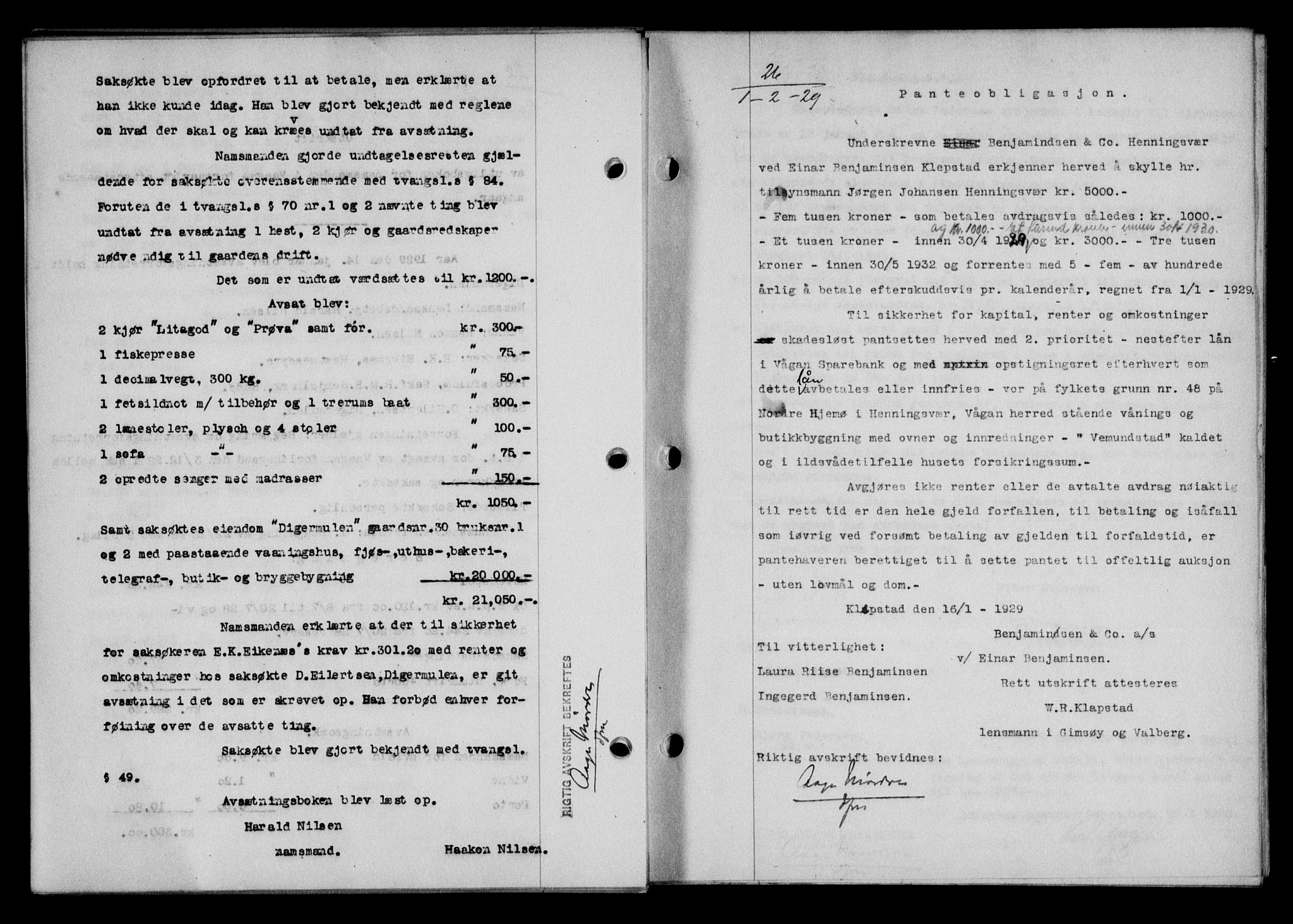 Lofoten sorenskriveri, SAT/A-0017/1/2/2C/L0019b: Mortgage book no. 19b, 1929-1929, Deed date: 01.02.1929