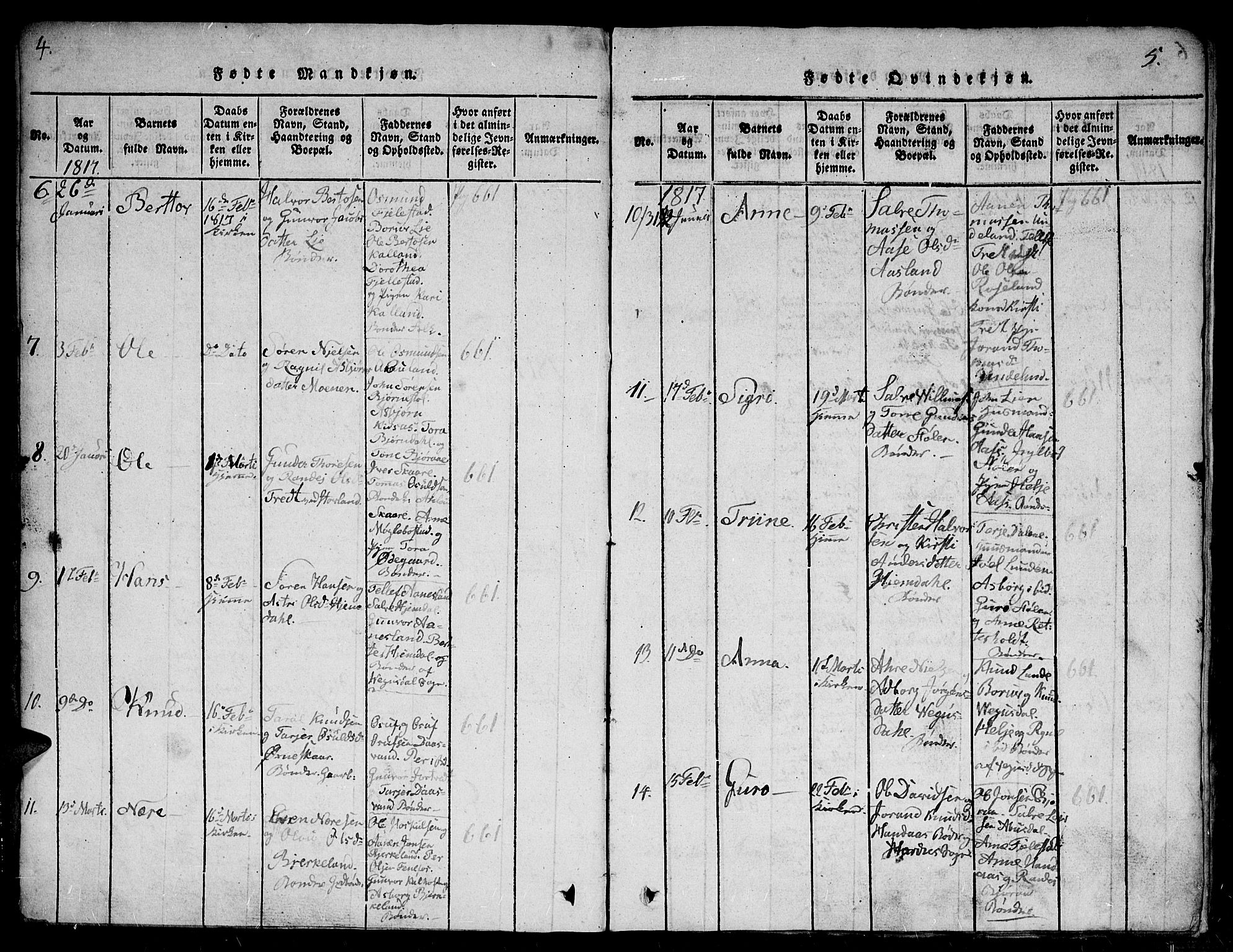 Evje sokneprestkontor, SAK/1111-0008/F/Fb/Fba/L0001: Parish register (copy) no. B 1, 1816-1842, p. 4-5