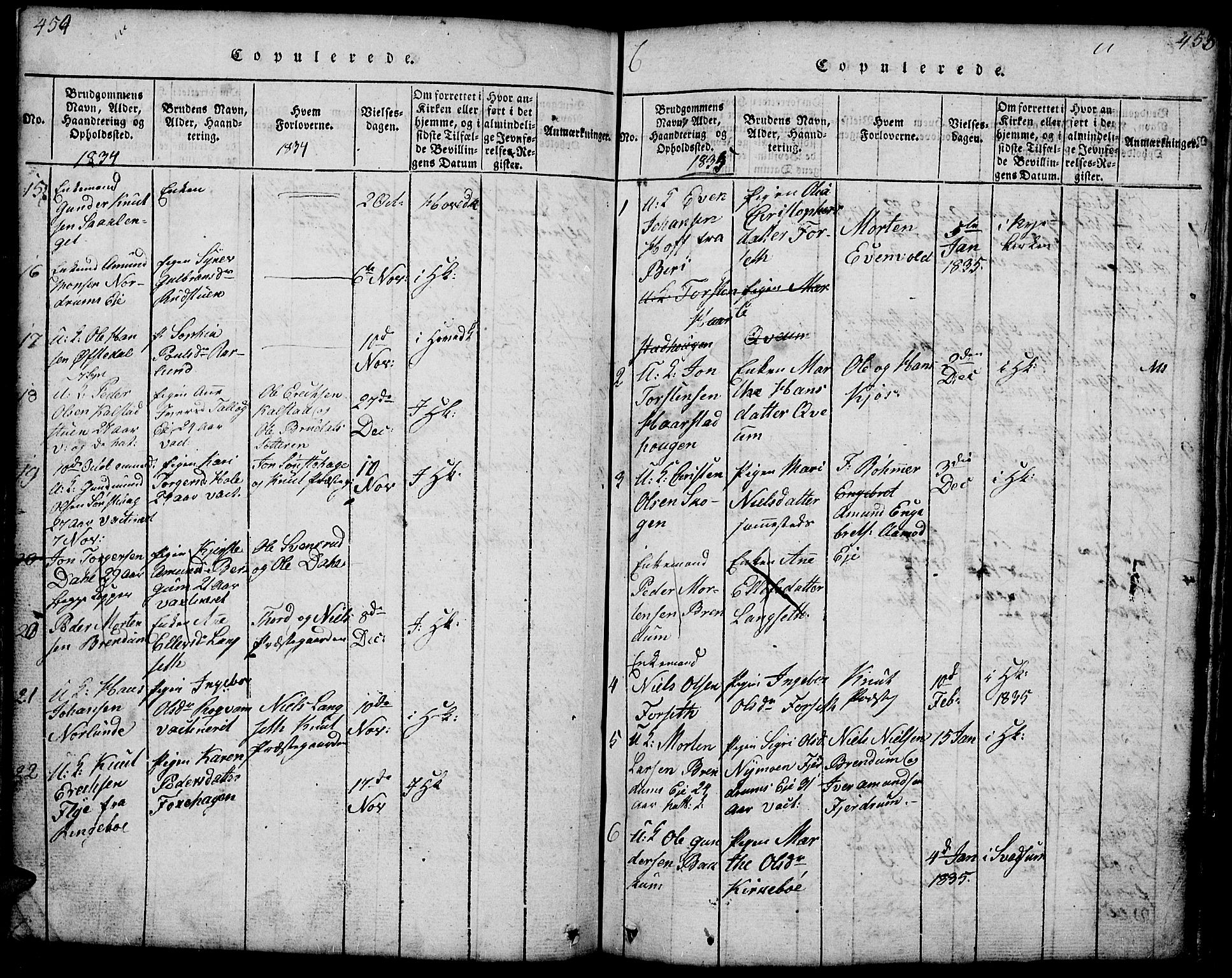 Gausdal prestekontor, SAH/PREST-090/H/Ha/Hab/L0001: Parish register (copy) no. 1, 1817-1848, p. 454-455