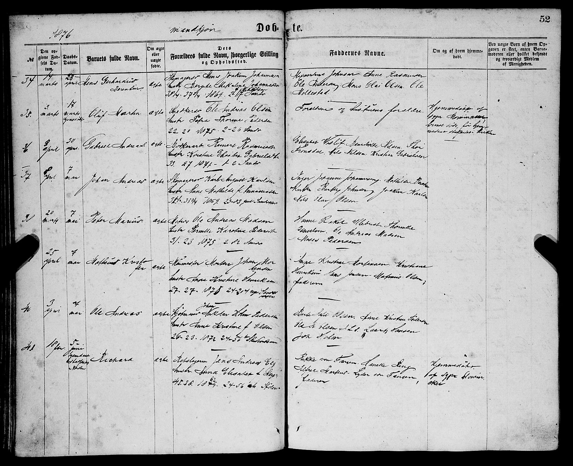 Sandviken Sokneprestembete, AV/SAB-A-77601/H/Ha/L0001: Parish register (official) no. A 1, 1867-1877, p. 52