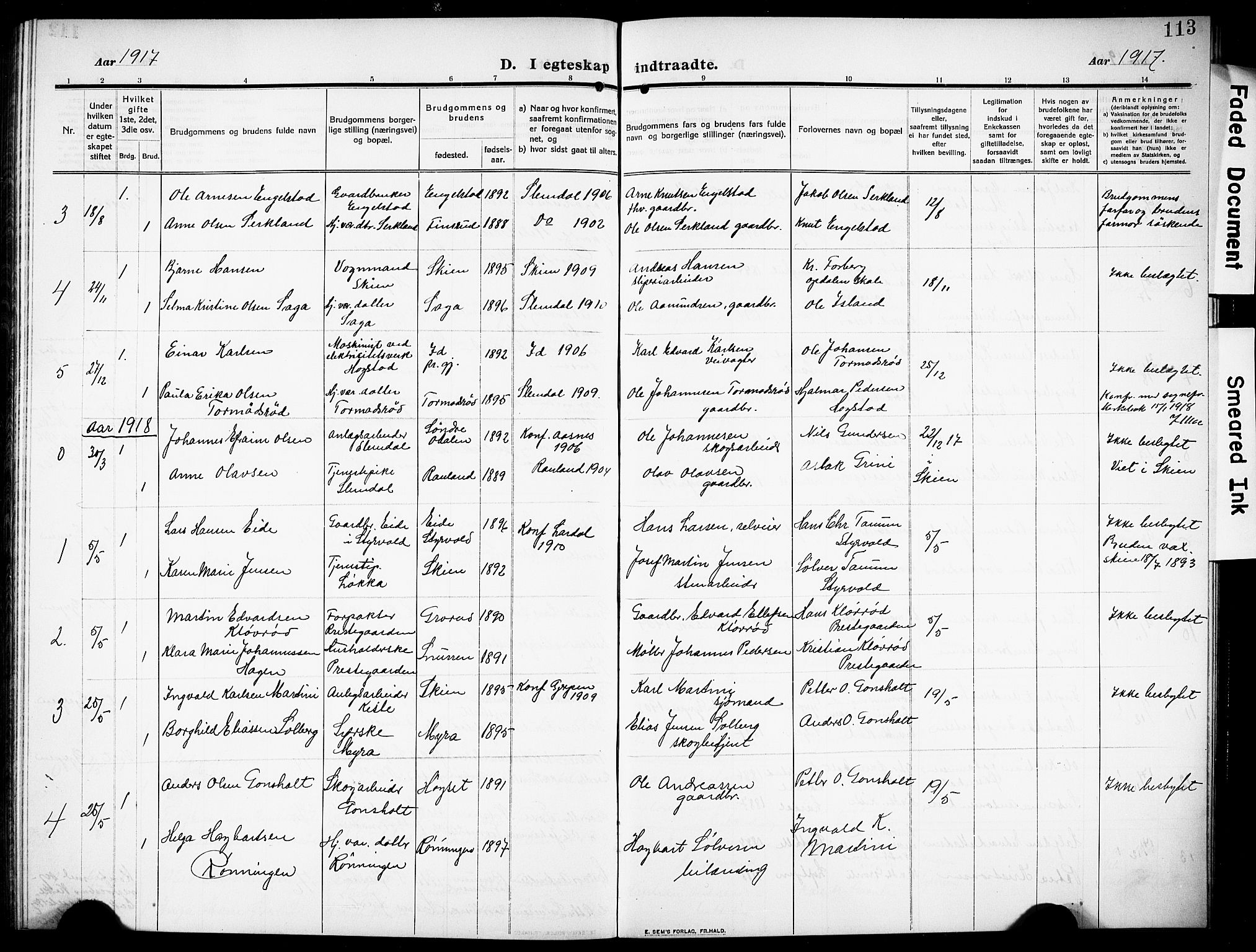 Siljan kirkebøker, AV/SAKO-A-300/G/Ga/L0003: Parish register (copy) no. 3, 1909-1927, p. 113