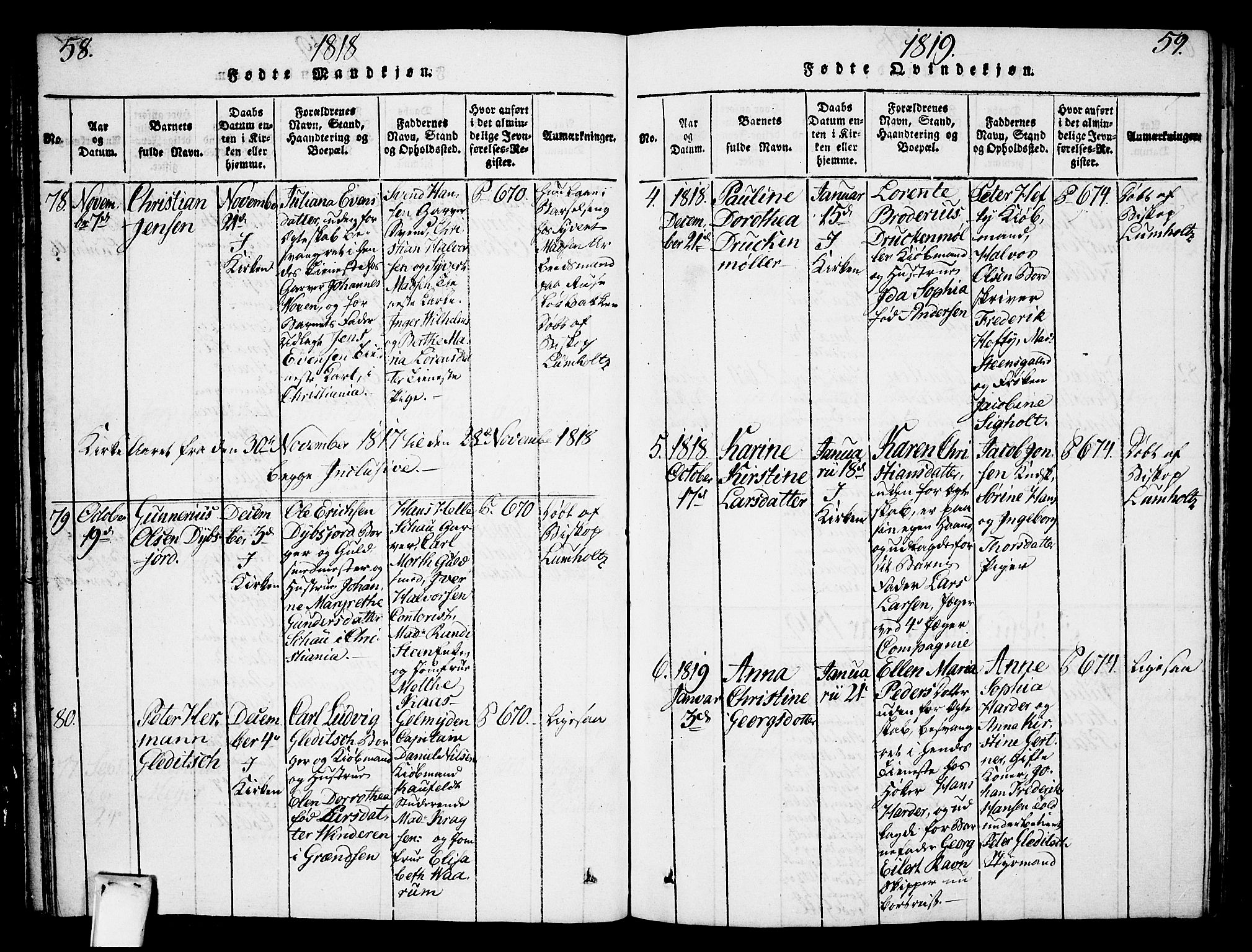 Oslo domkirke Kirkebøker, SAO/A-10752/F/Fa/L0007: Parish register (official) no. 7, 1817-1824, p. 58-59
