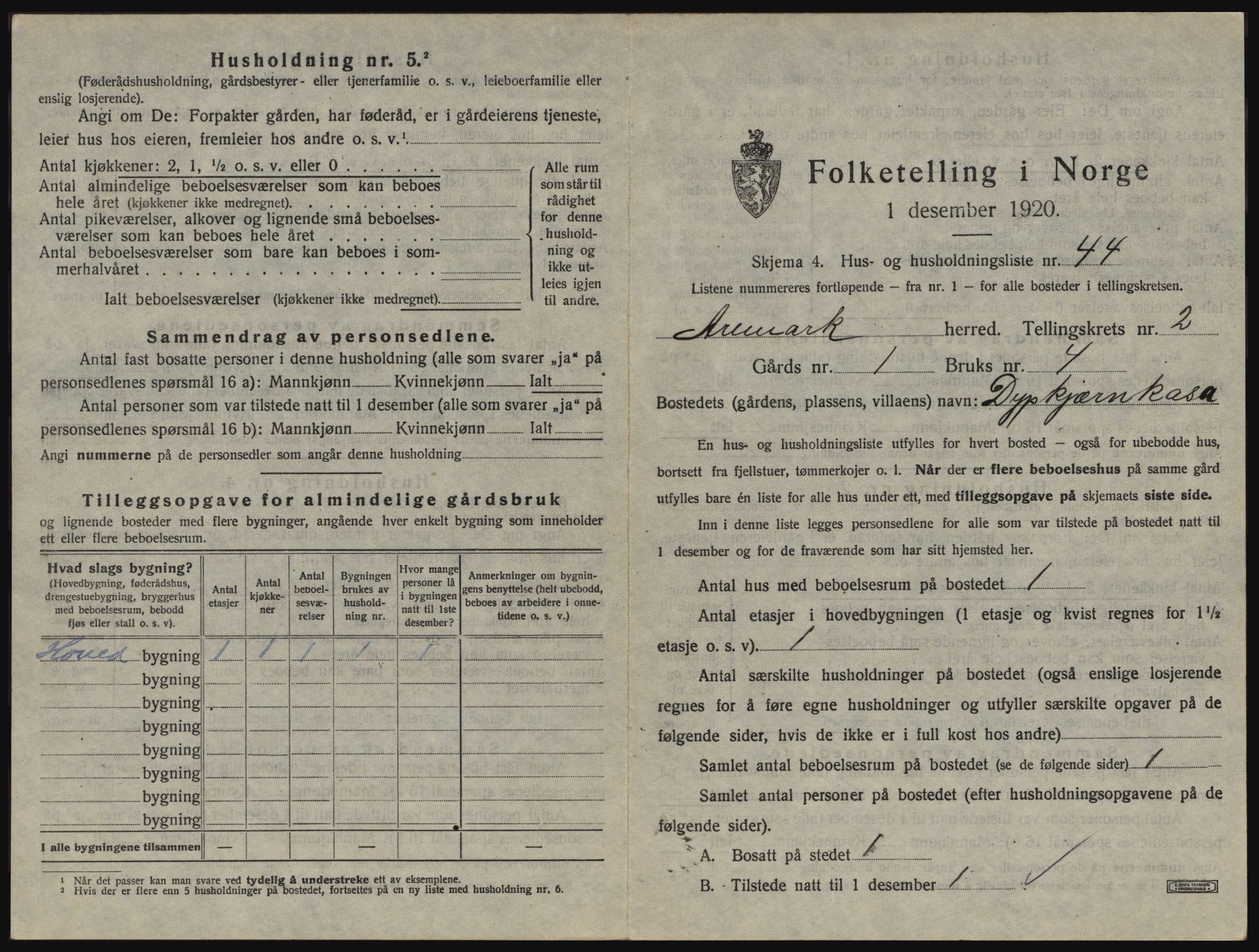 SAO, 1920 census for Aremark, 1920, p. 279