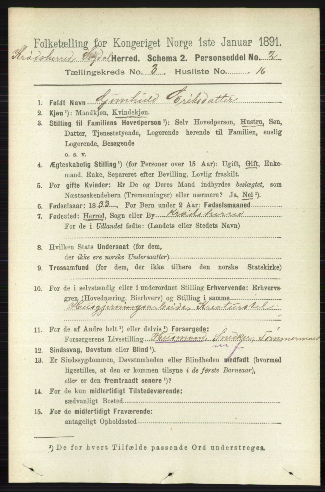 RA, 1891 census for 0621 Sigdal, 1891, p. 5682