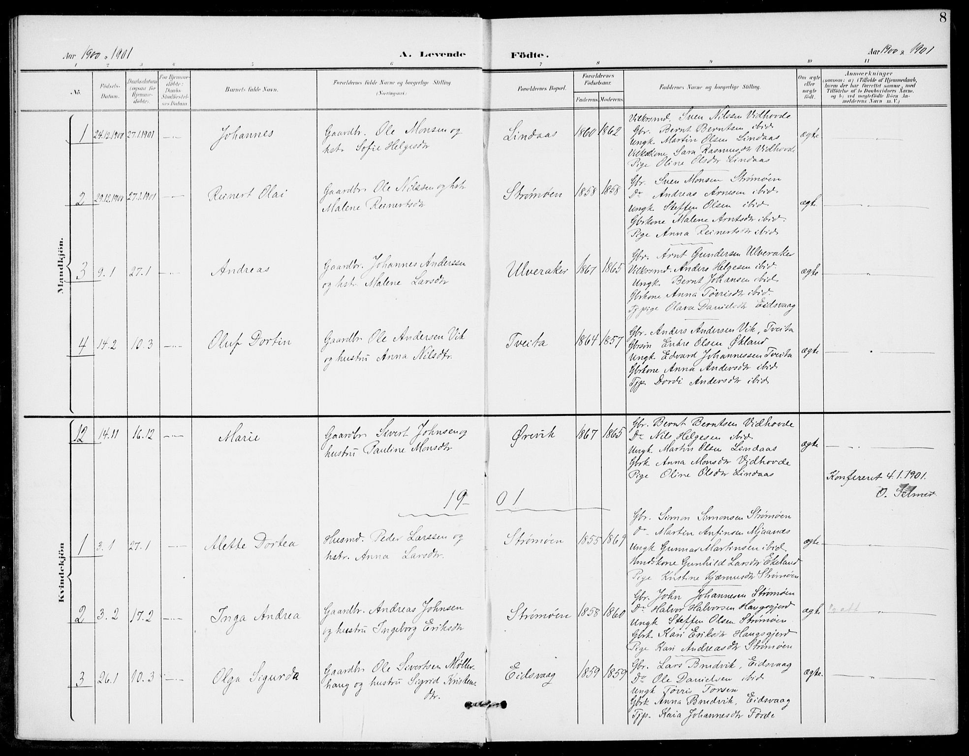 Sveio Sokneprestembete, SAB/A-78501/H/Haa: Parish register (official) no. C 3, 1899-1916, p. 8