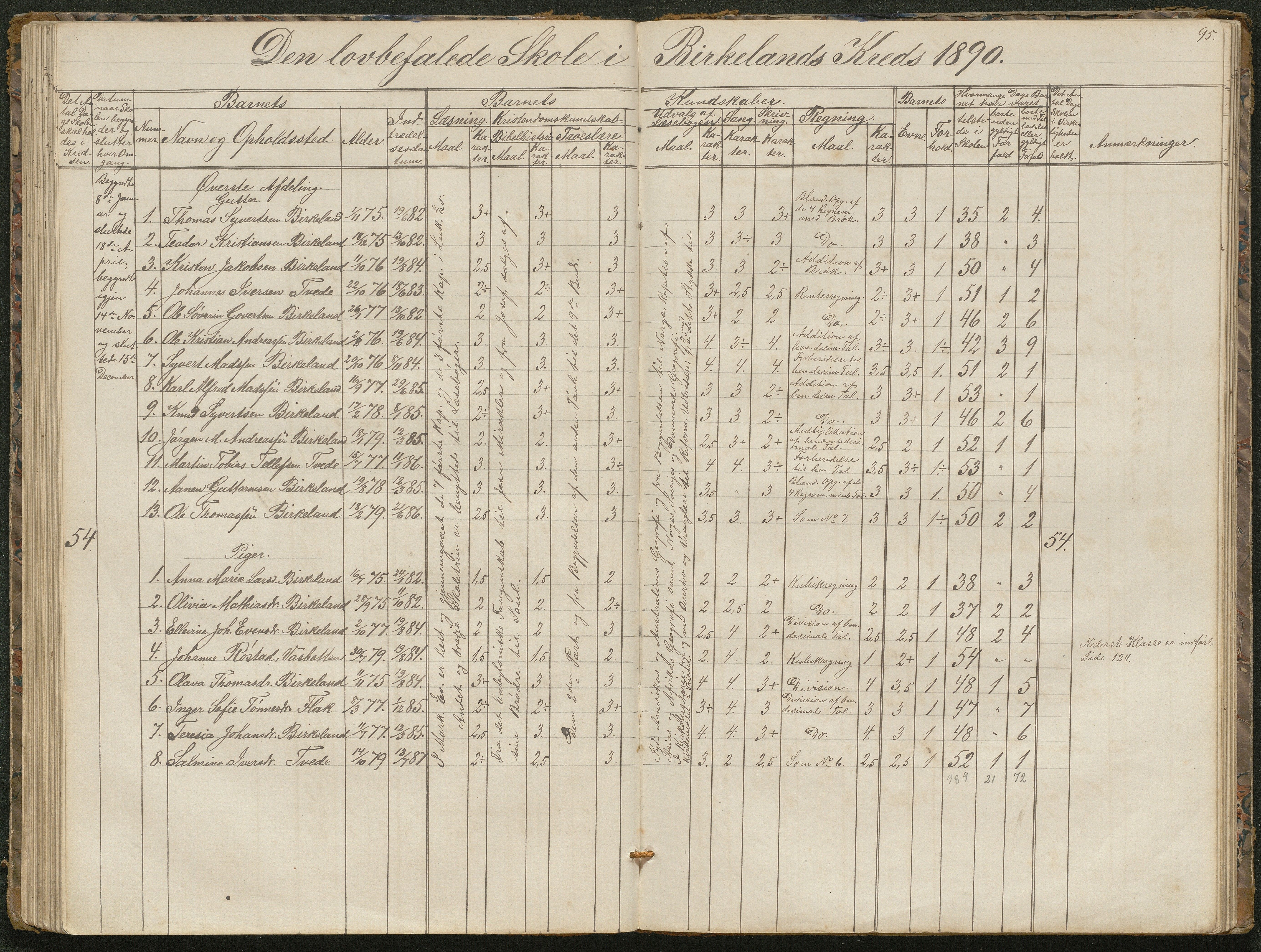 Birkenes kommune, Birkenes krets/Birkeland folkeskole frem til 1991, AAKS/KA0928-550a_91/F02/L0001: Skoleprotokoll, 1862-1896, p. 95