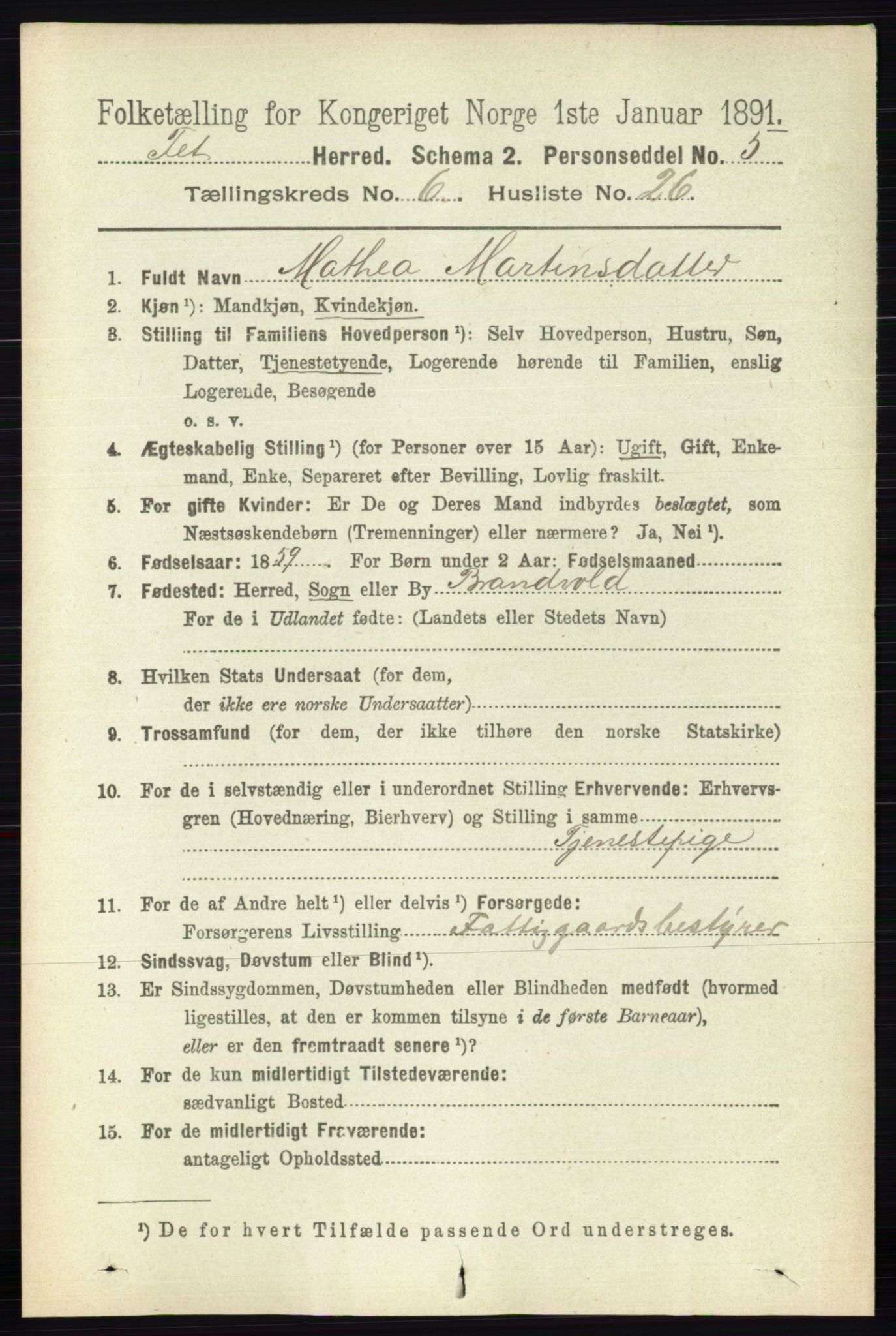 RA, 1891 census for 0227 Fet, 1891, p. 2108