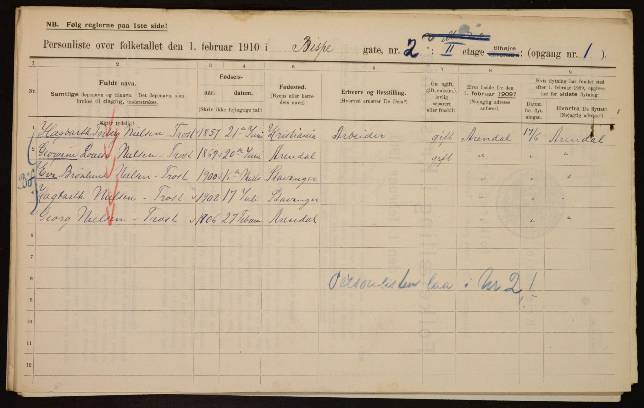 OBA, Municipal Census 1910 for Kristiania, 1910, p. 5162