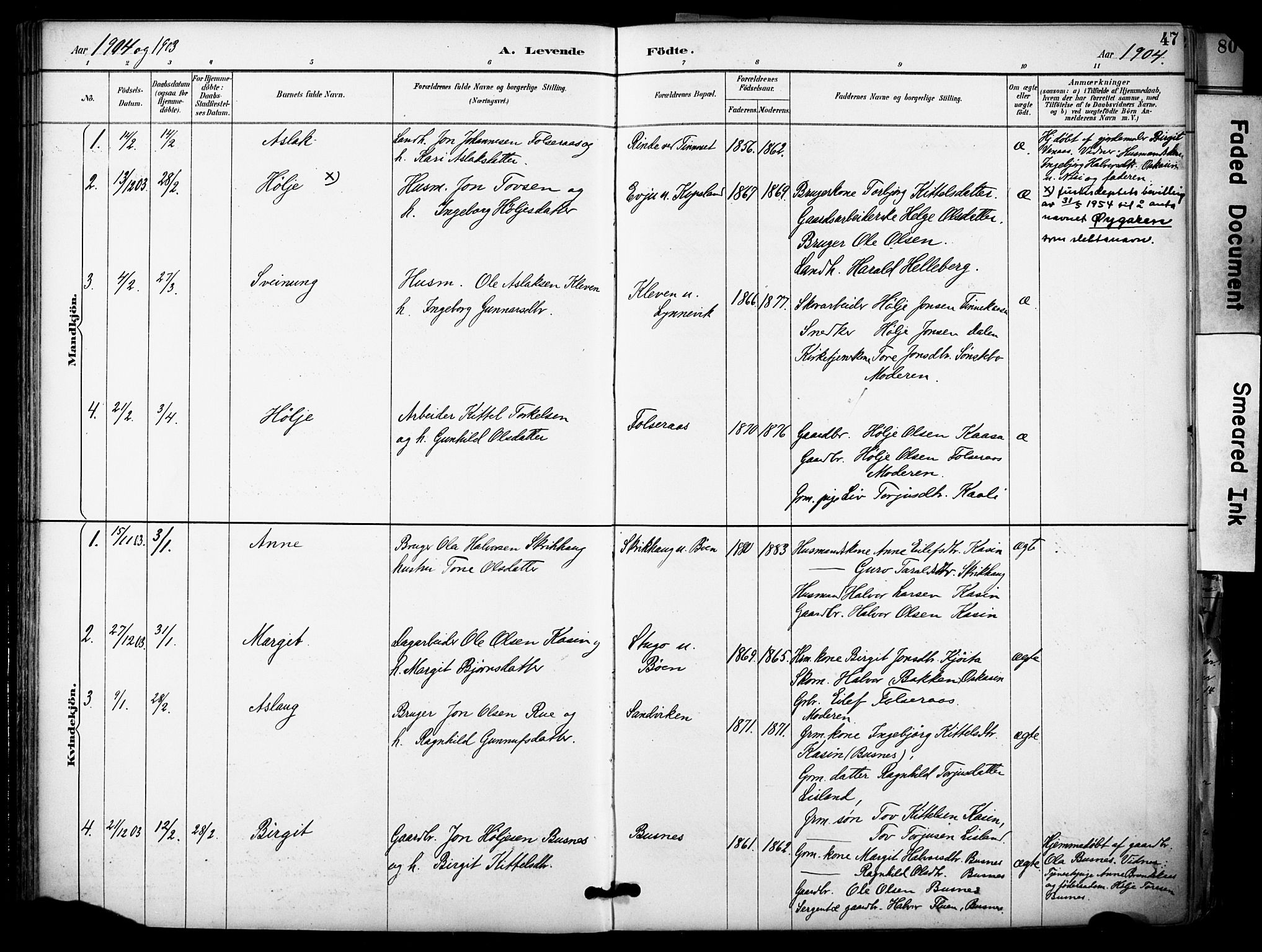 Gransherad kirkebøker, SAKO/A-267/F/Fa/L0005: Parish register (official) no. I 5, 1887-1916, p. 47