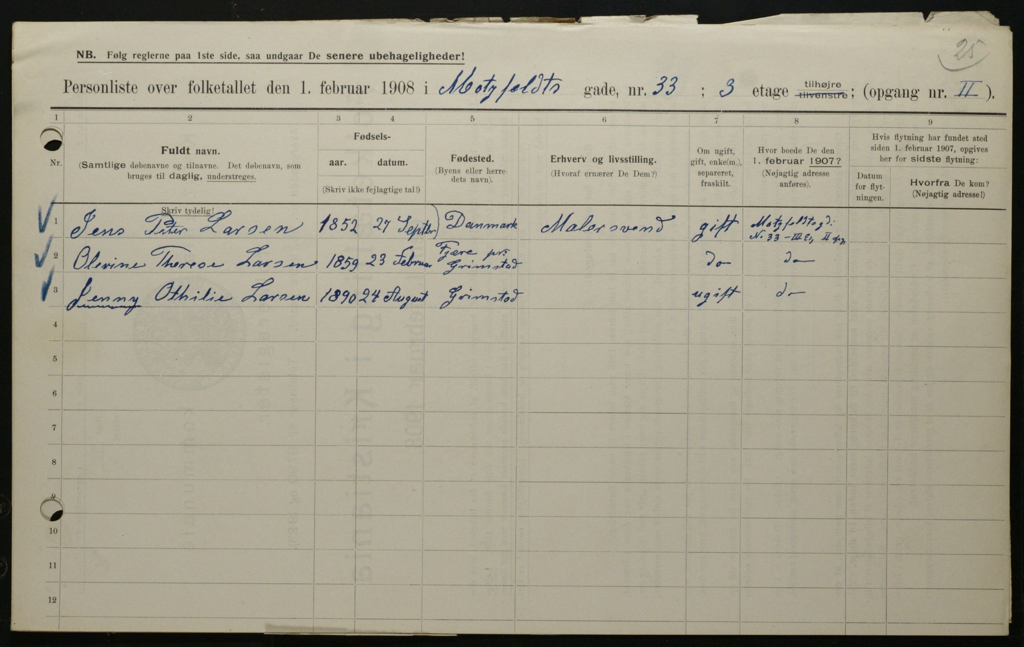 OBA, Municipal Census 1908 for Kristiania, 1908, p. 59696