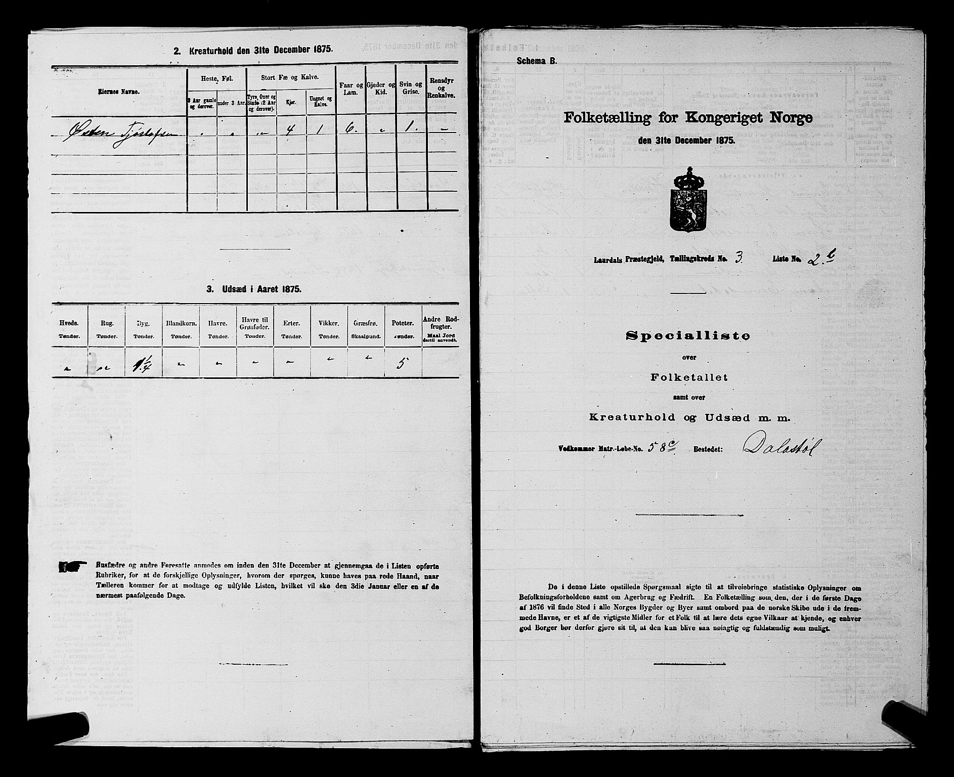 SAKO, 1875 census for 0833P Lårdal, 1875, p. 370