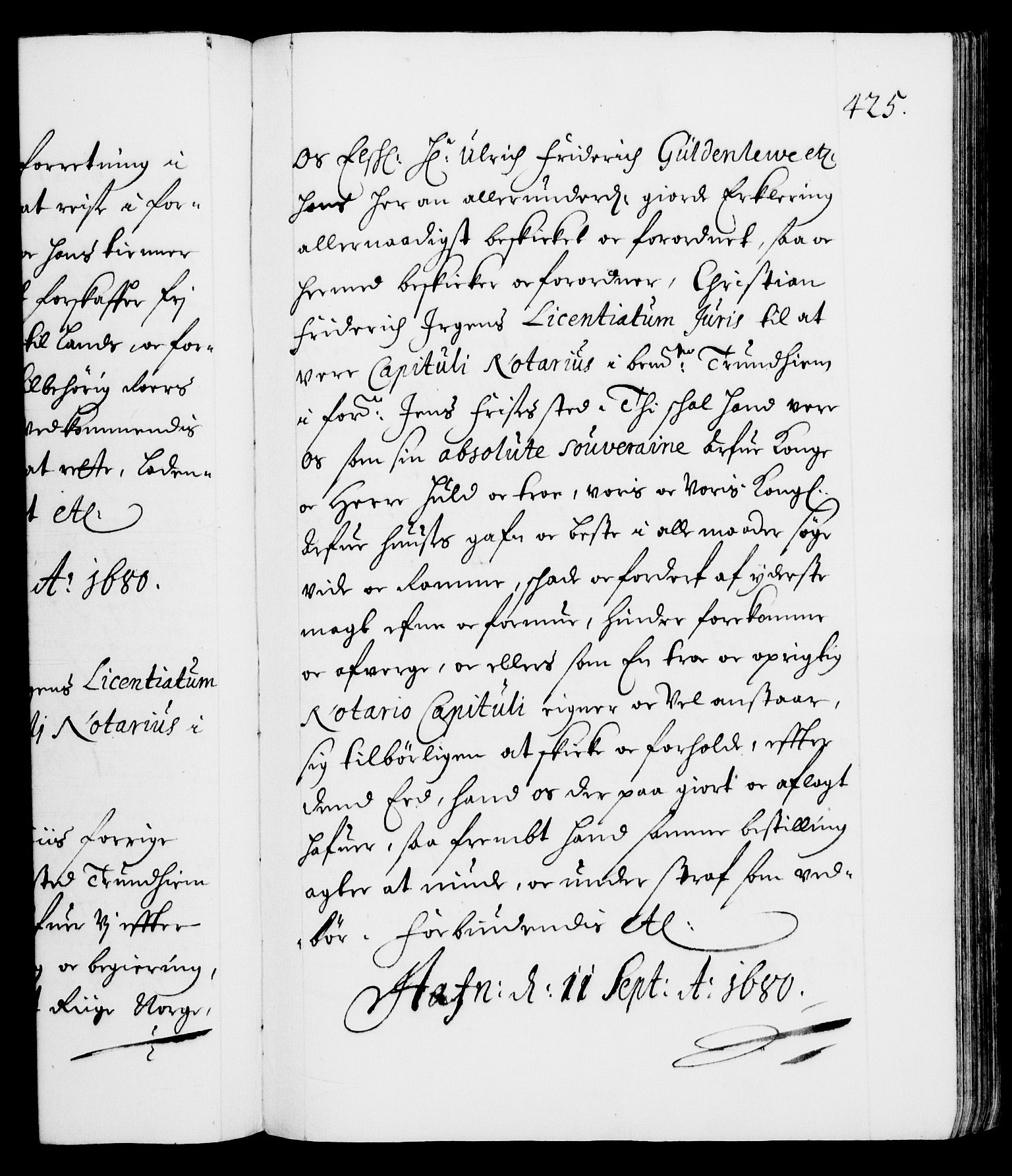 Danske Kanselli 1572-1799, AV/RA-EA-3023/F/Fc/Fca/Fcaa/L0012: Norske registre (mikrofilm), 1674-1680, p. 425a