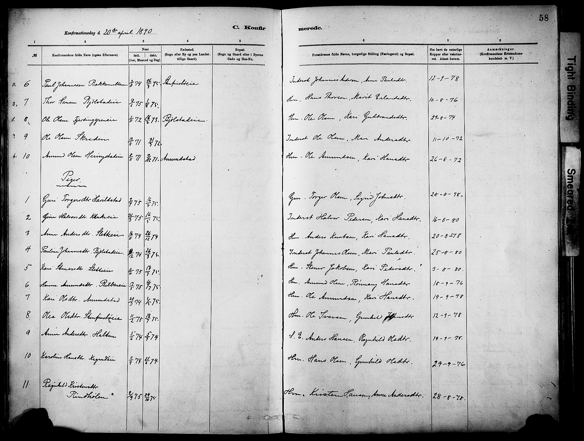 Vågå prestekontor, SAH/PREST-076/H/Ha/Haa/L0010: Parish register (official) no. 10, 1887-1904, p. 58