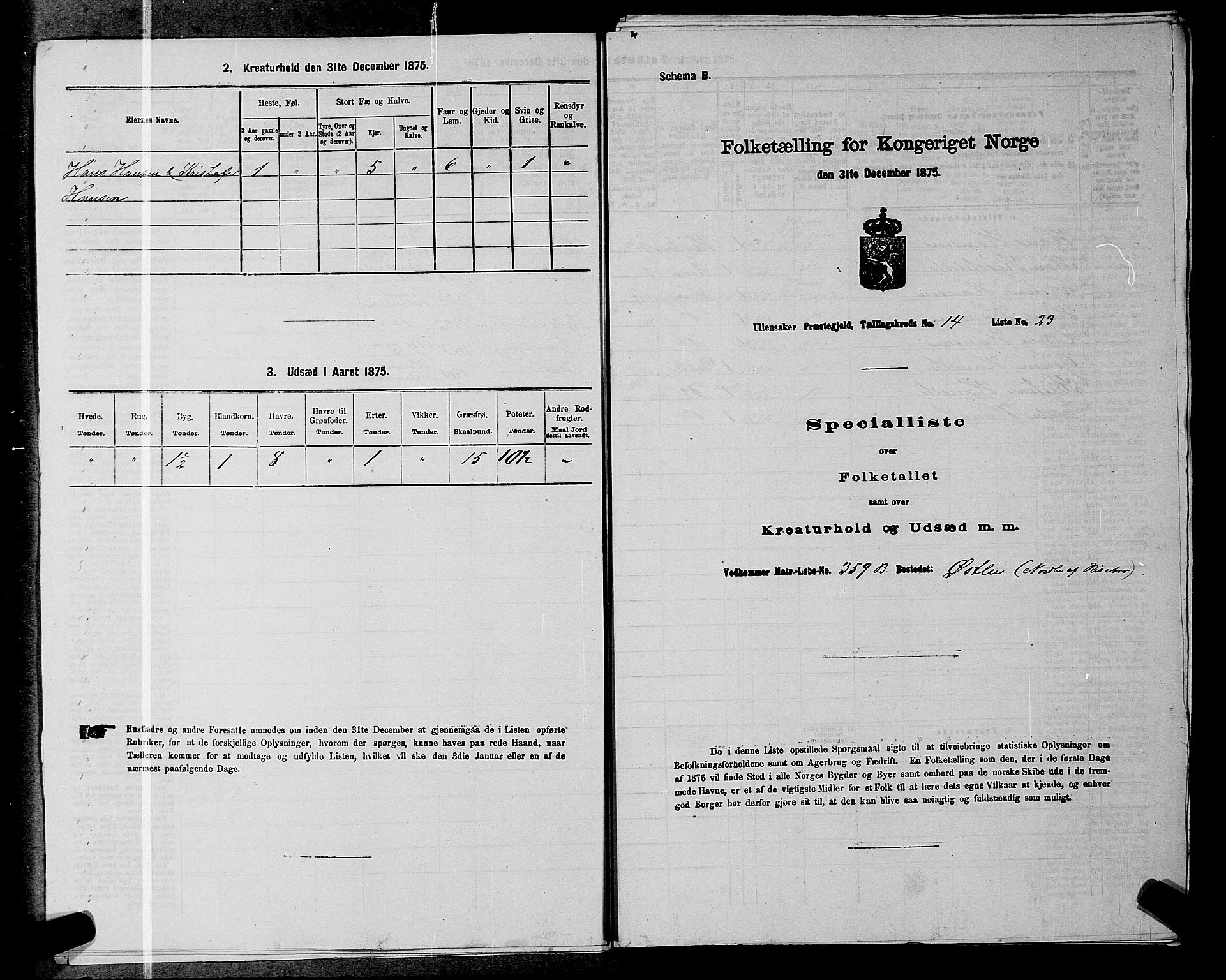 RA, 1875 census for 0235P Ullensaker, 1875, p. 1999