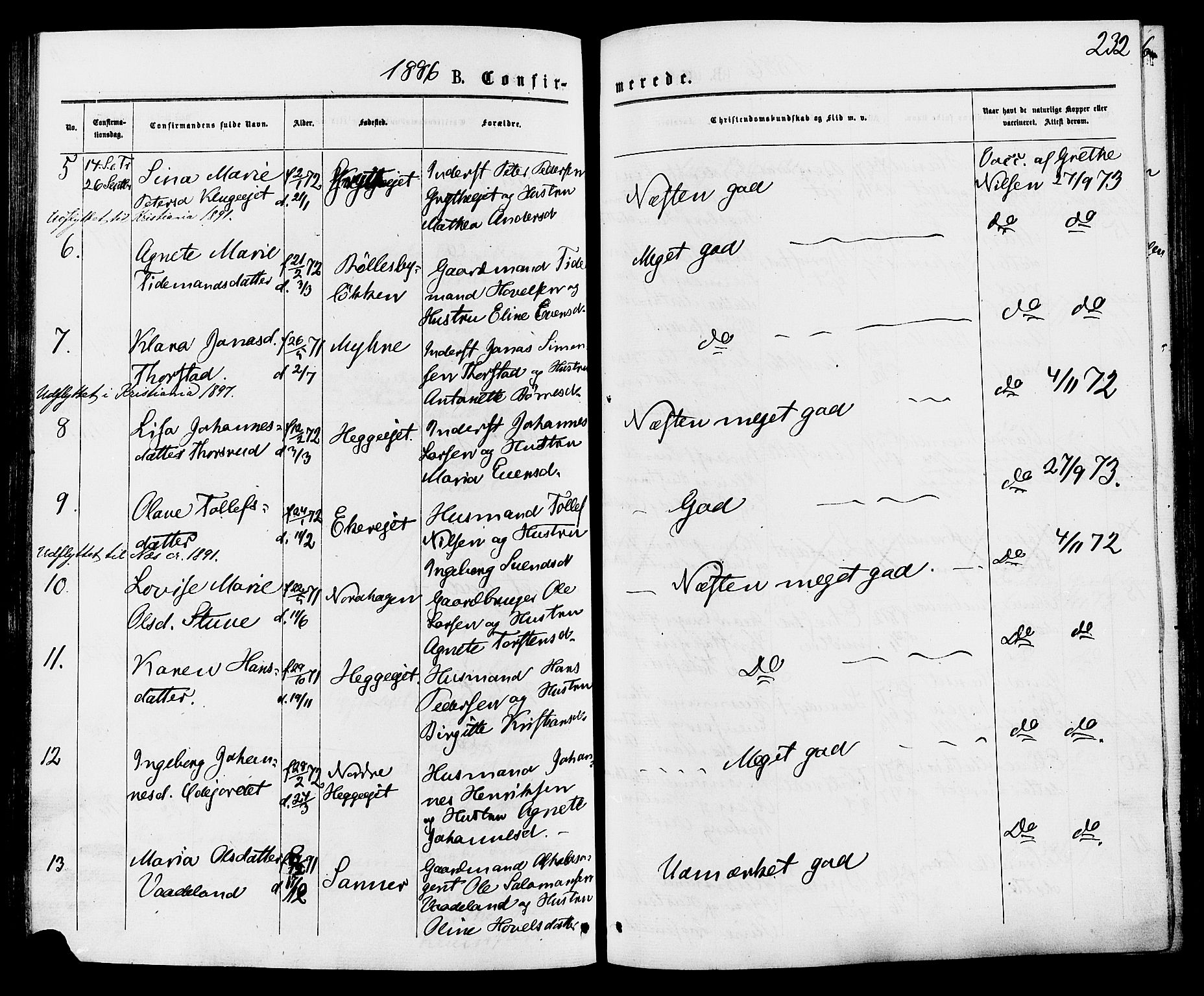 Biri prestekontor, AV/SAH-PREST-096/H/Ha/Haa/L0006: Parish register (official) no. 6, 1877-1886, p. 232