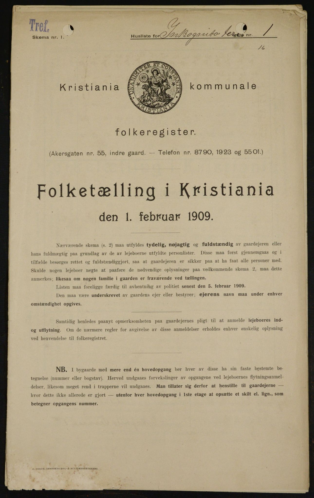 OBA, Municipal Census 1909 for Kristiania, 1909, p. 40519