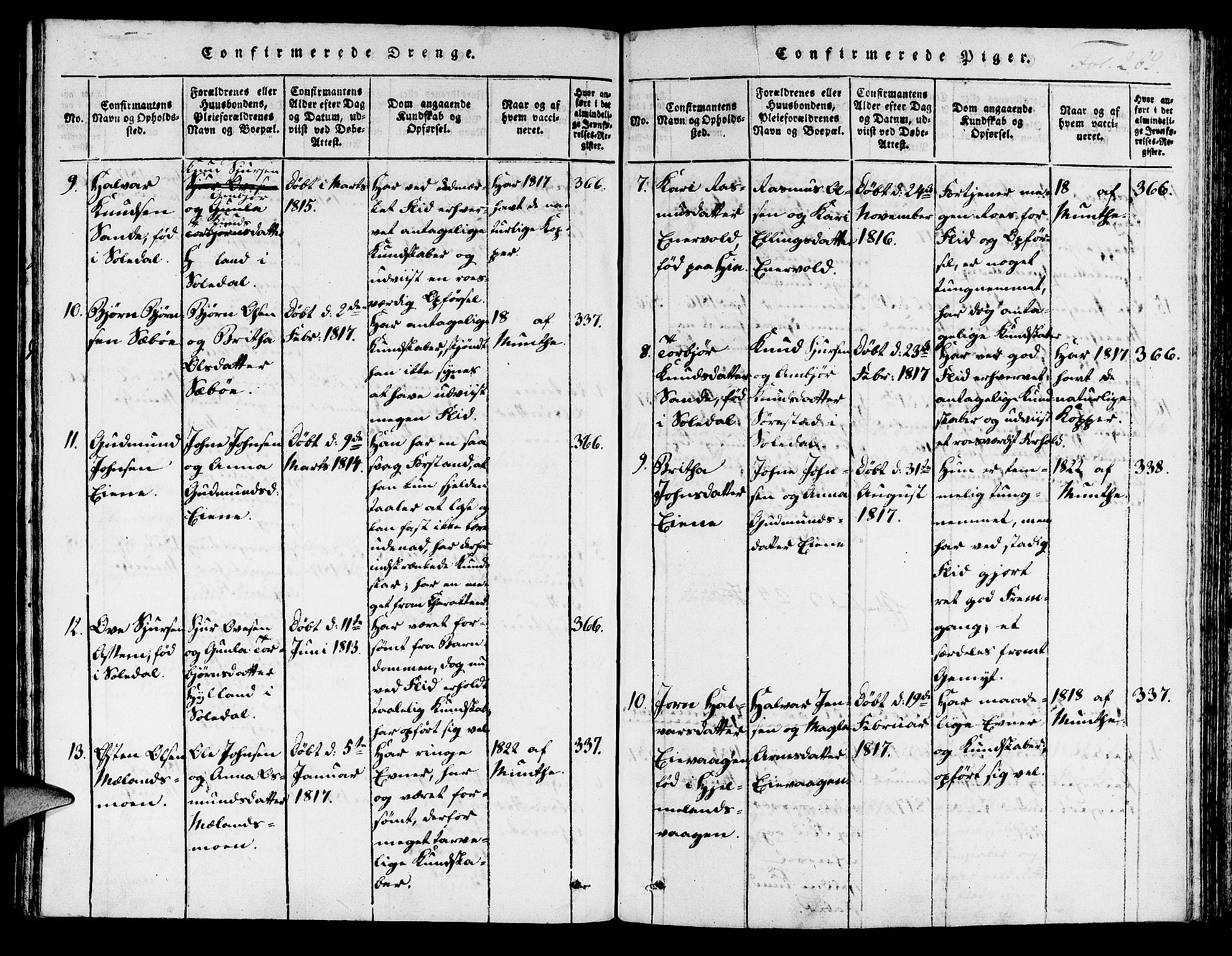 Hjelmeland sokneprestkontor, AV/SAST-A-101843/01/IV/L0003: Parish register (official) no. A 3, 1816-1834, p. 269