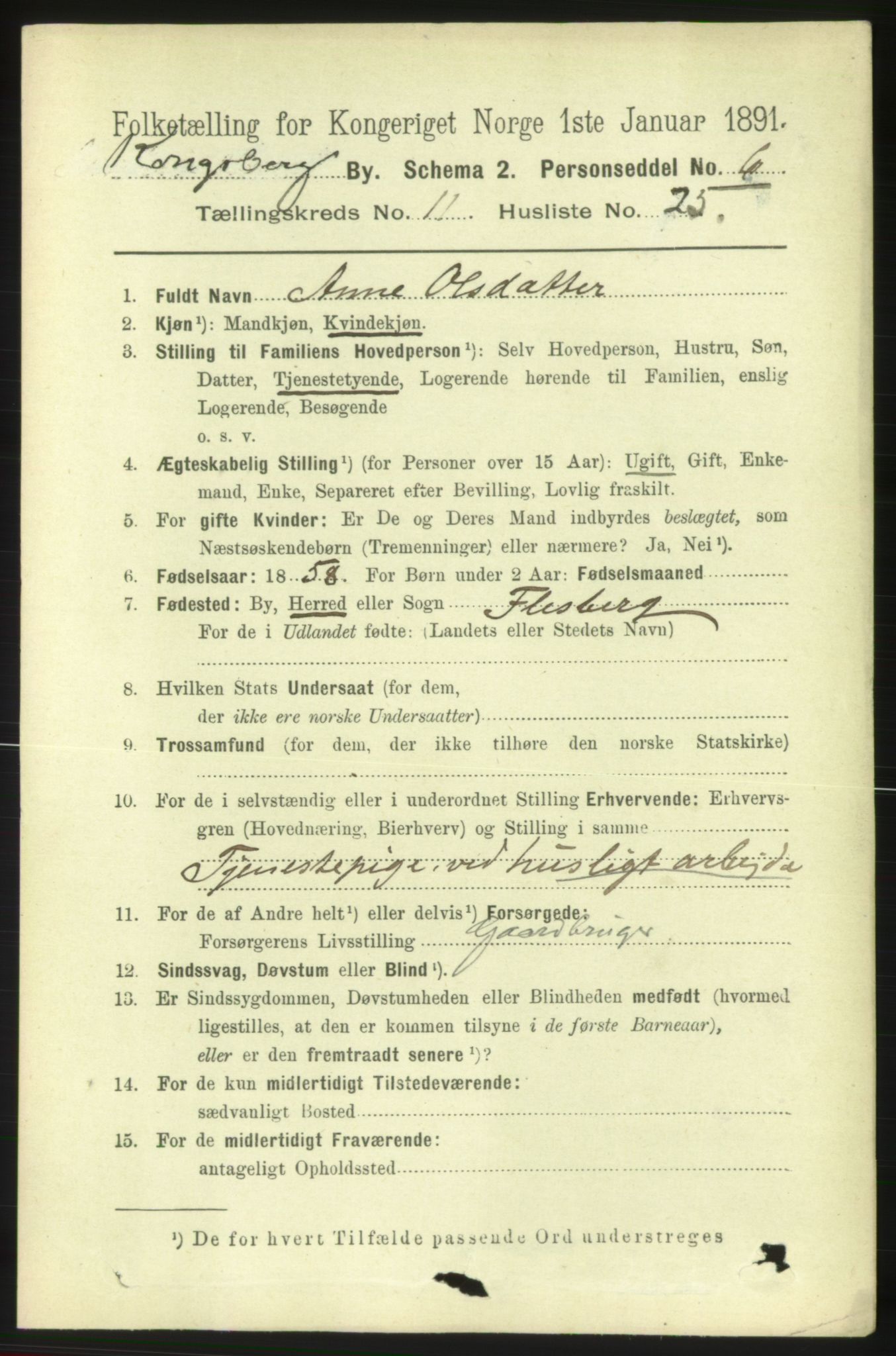 RA, 1891 census for 0604 Kongsberg, 1891, p. 6939