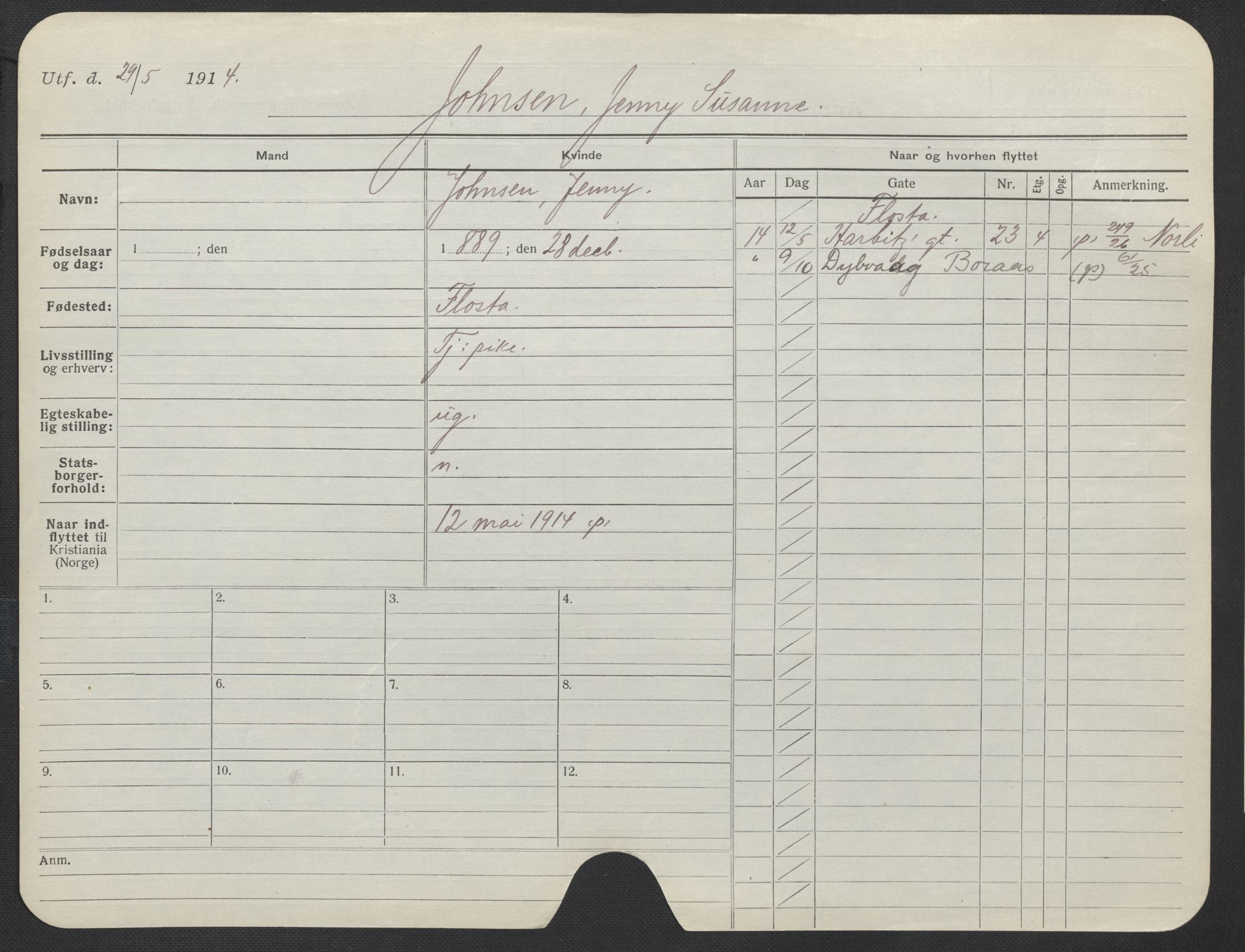 Oslo folkeregister, Registerkort, AV/SAO-A-11715/F/Fa/Fac/L0018: Kvinner, 1906-1914, p. 527a