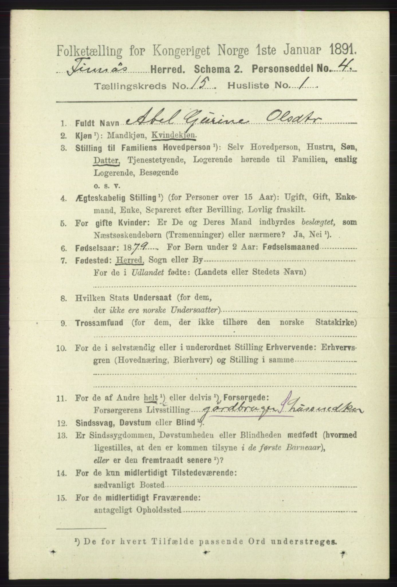 RA, 1891 census for 1218 Finnås, 1891, p. 5945