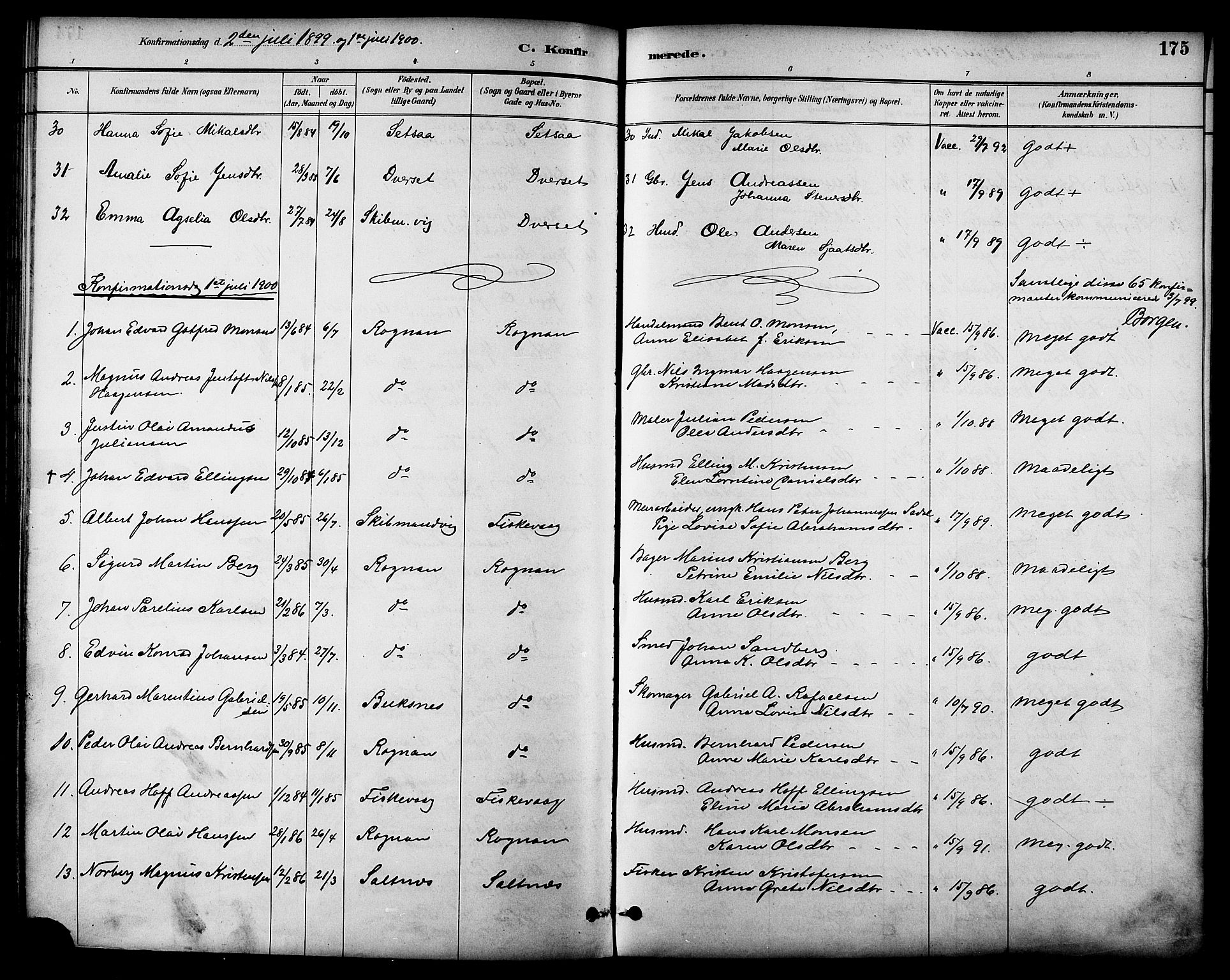 Ministerialprotokoller, klokkerbøker og fødselsregistre - Nordland, SAT/A-1459/847/L0669: Parish register (official) no. 847A09, 1887-1901, p. 175