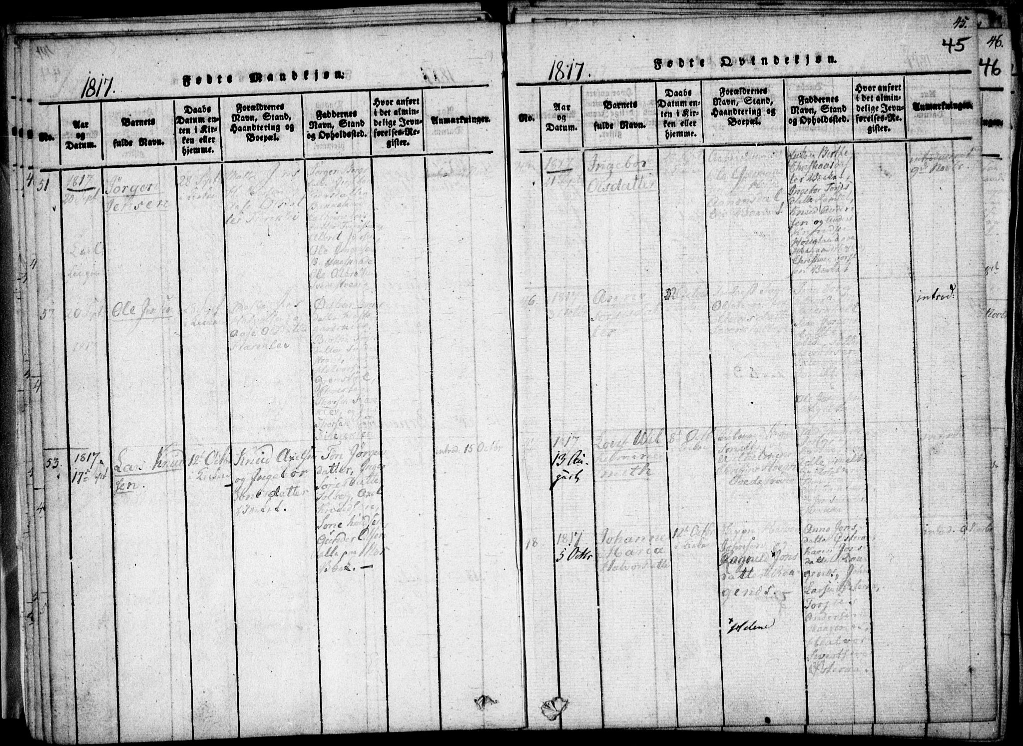 Holt sokneprestkontor, SAK/1111-0021/F/Fa/L0005: Parish register (official) no. A 5, 1813-1821, p. 45