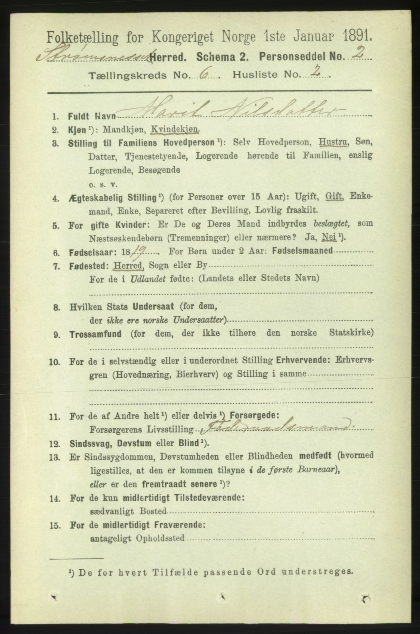 RA, 1891 census for 1559 Straumsnes, 1891, p. 1200