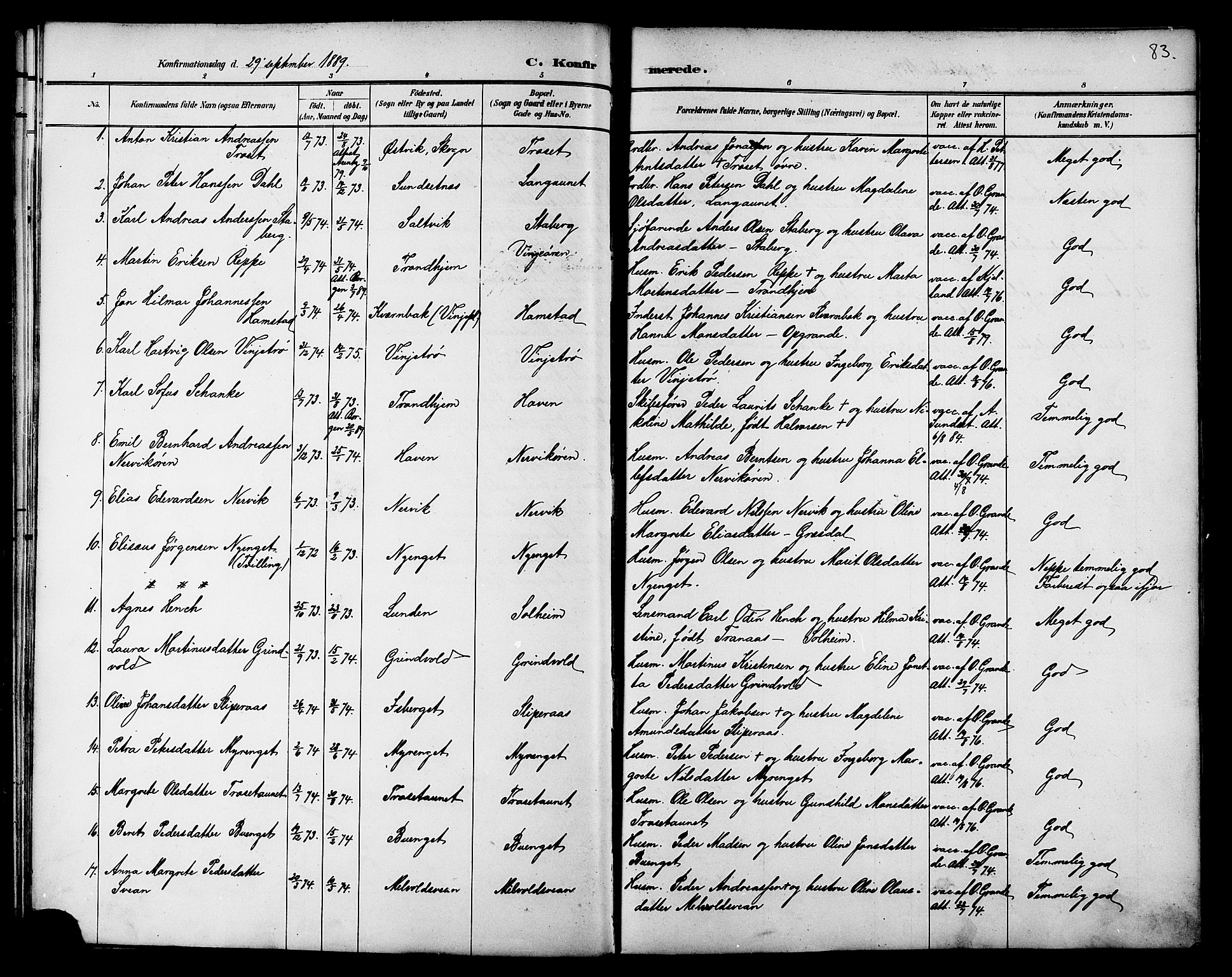 Ministerialprotokoller, klokkerbøker og fødselsregistre - Nord-Trøndelag, SAT/A-1458/733/L0327: Parish register (copy) no. 733C02, 1888-1918, p. 83