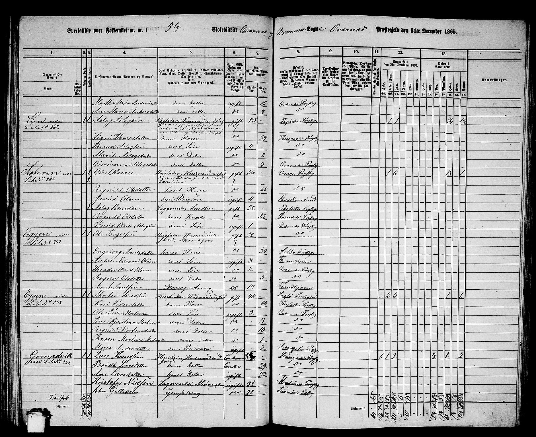 RA, 1865 census for Kvernes, 1865, p. 96