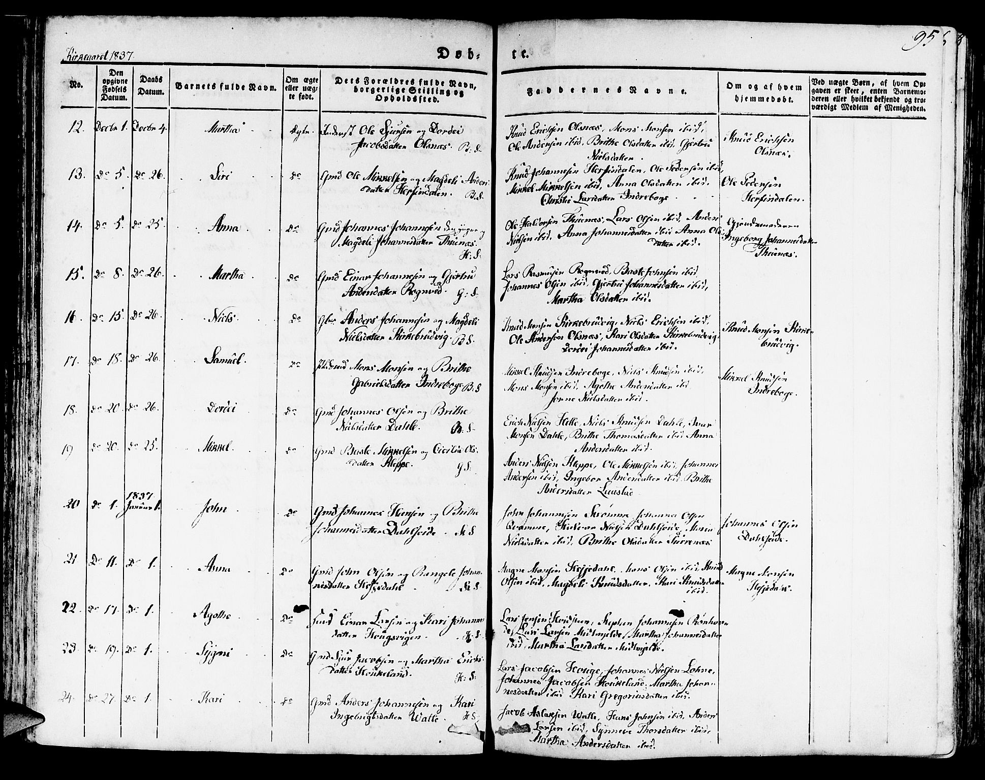 Haus sokneprestembete, AV/SAB-A-75601/H/Haa: Parish register (official) no. A 14, 1827-1838, p. 95