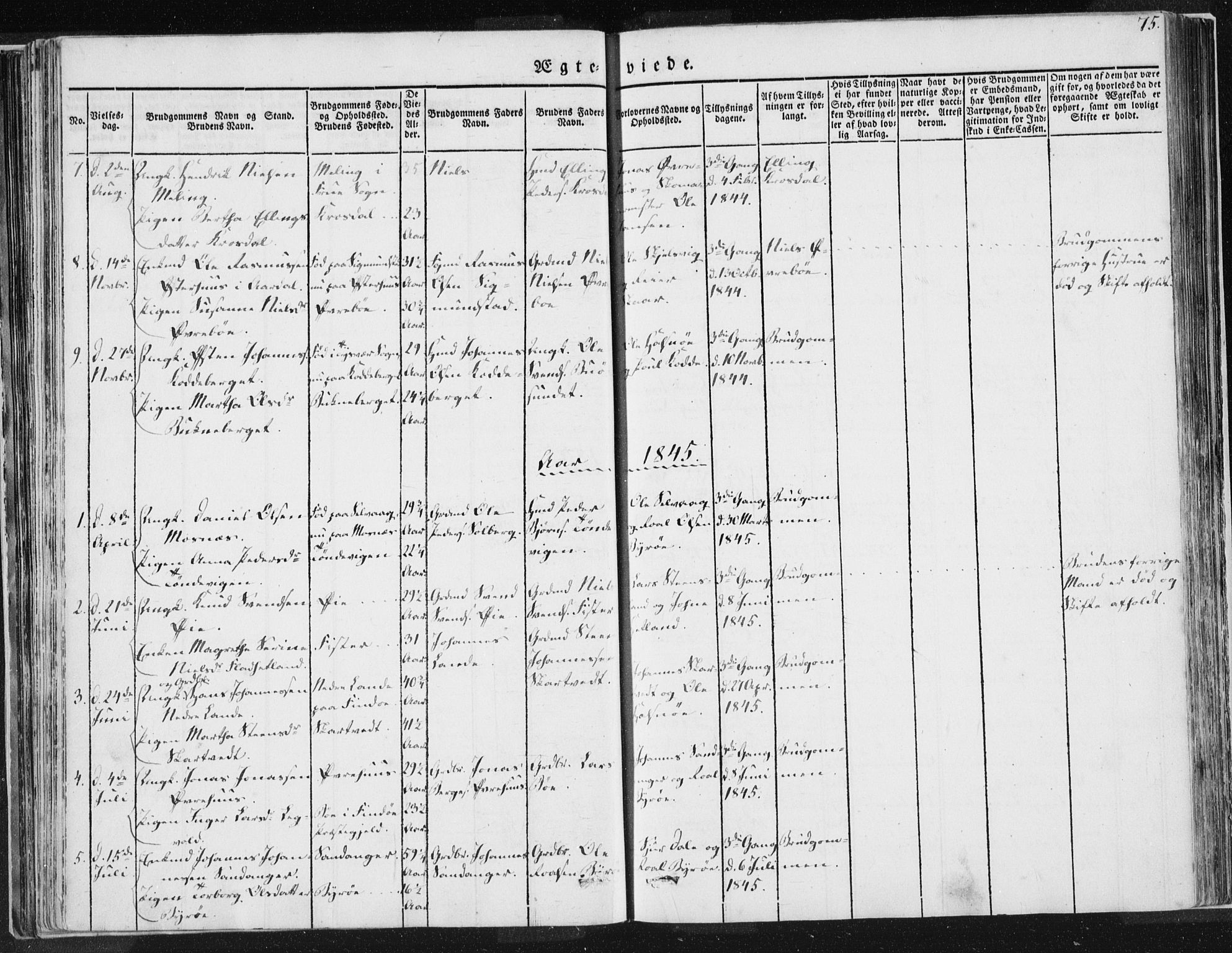 Hjelmeland sokneprestkontor, AV/SAST-A-101843/01/IV/L0007: Parish register (official) no. A 7, 1834-1850, p. 75