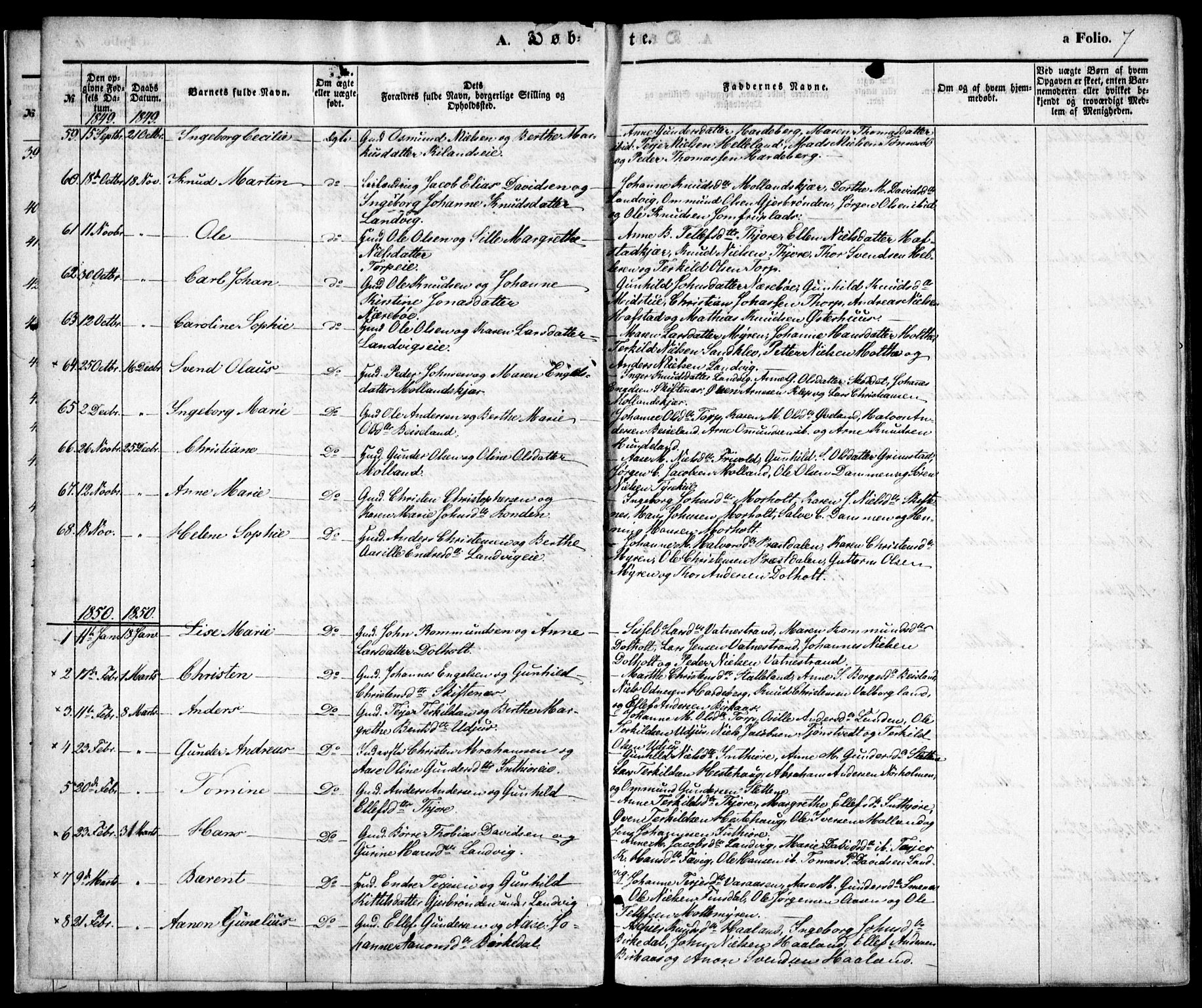 Hommedal sokneprestkontor, SAK/1111-0023/F/Fa/Fab/L0004: Parish register (official) no. A 4, 1848-1860, p. 7