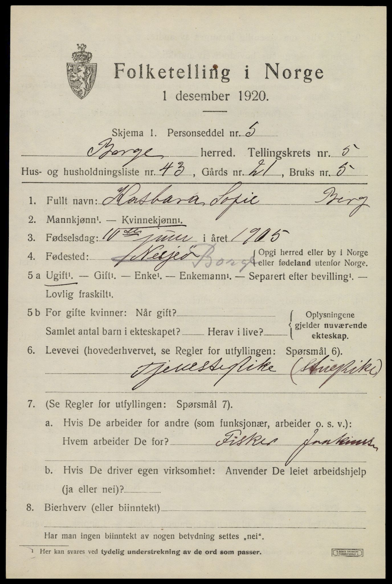 SAT, 1920 census for Borge, 1920, p. 5611