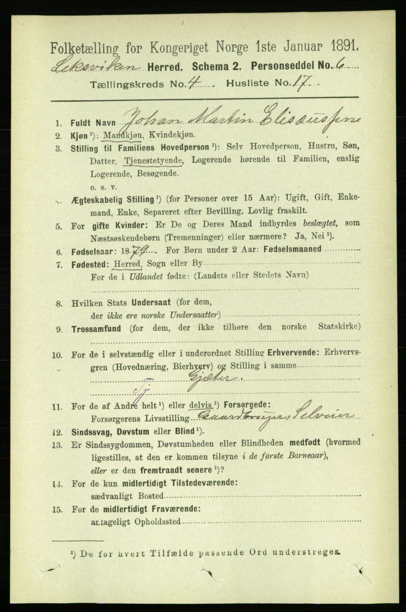 RA, 1891 census for 1718 Leksvik, 1891, p. 2019