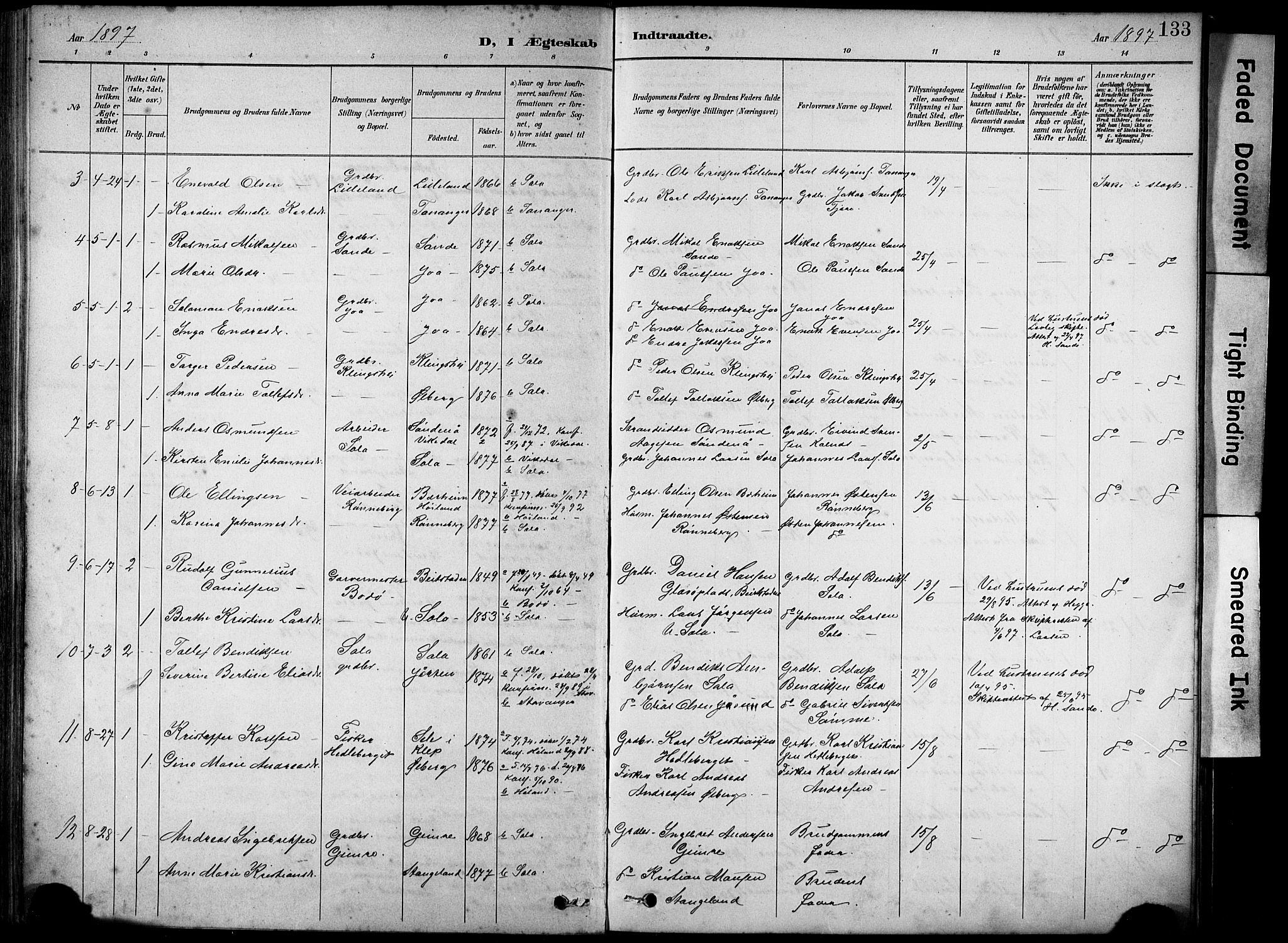 Håland sokneprestkontor, AV/SAST-A-101802/001/30BA/L0012: Parish register (official) no. A 11, 1889-1900, p. 133