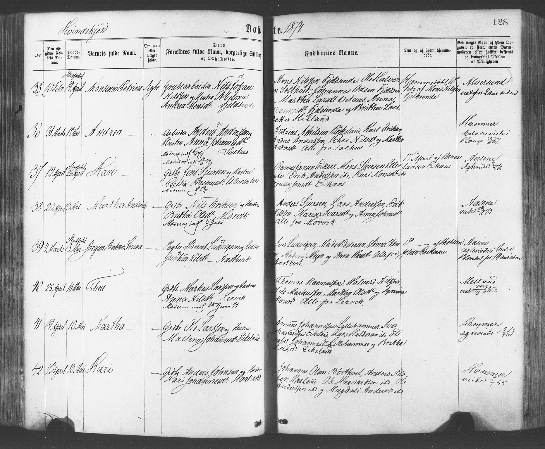 Hamre sokneprestembete, AV/SAB-A-75501/H/Ha/Haa/Haaa/L0015: Parish register (official) no. A 15, 1870-1881, p. 128