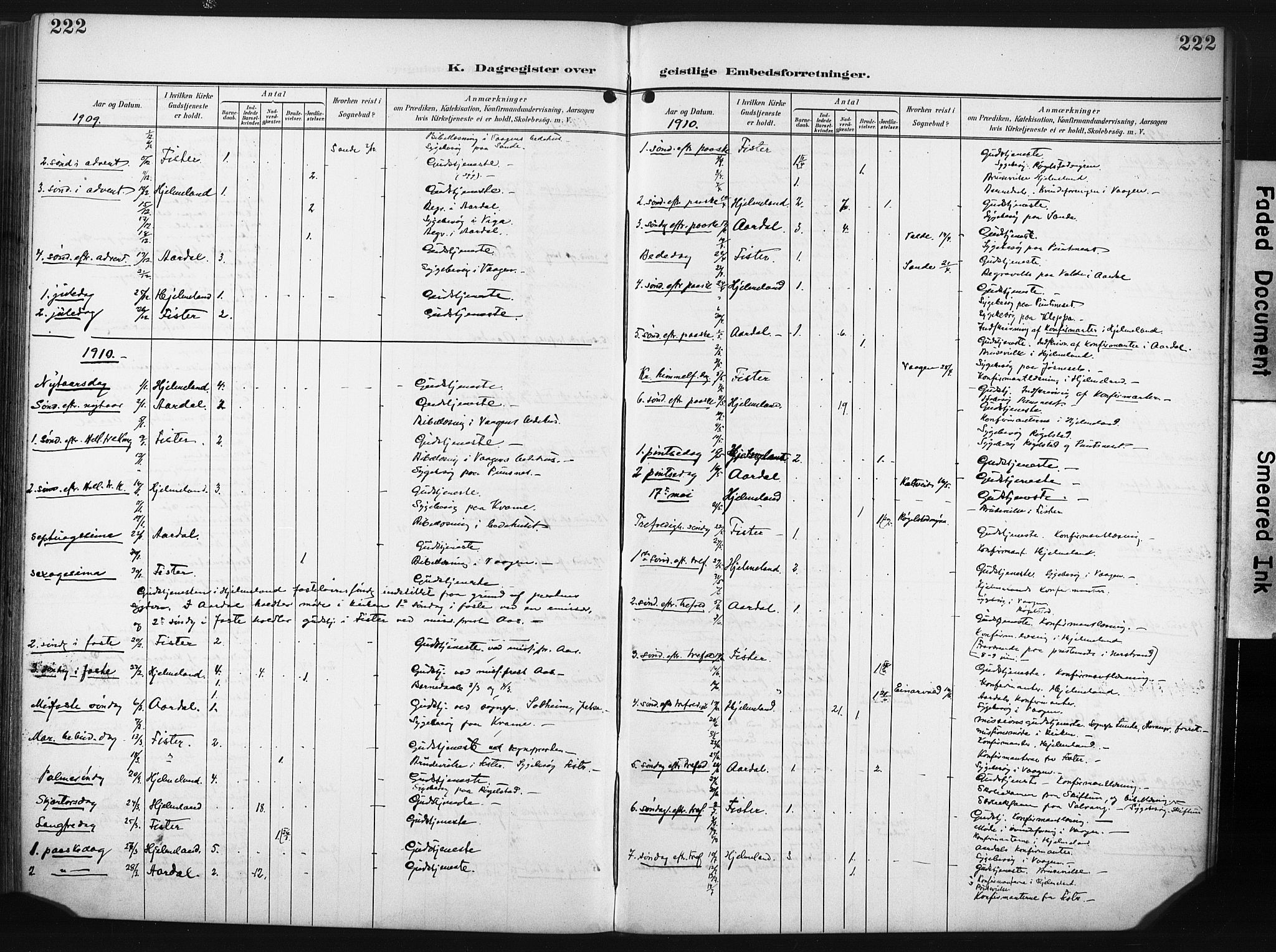 Hjelmeland sokneprestkontor, SAST/A-101843/02/A/L0002: Parish register (official) no. A 17, 1901-1916, p. 222