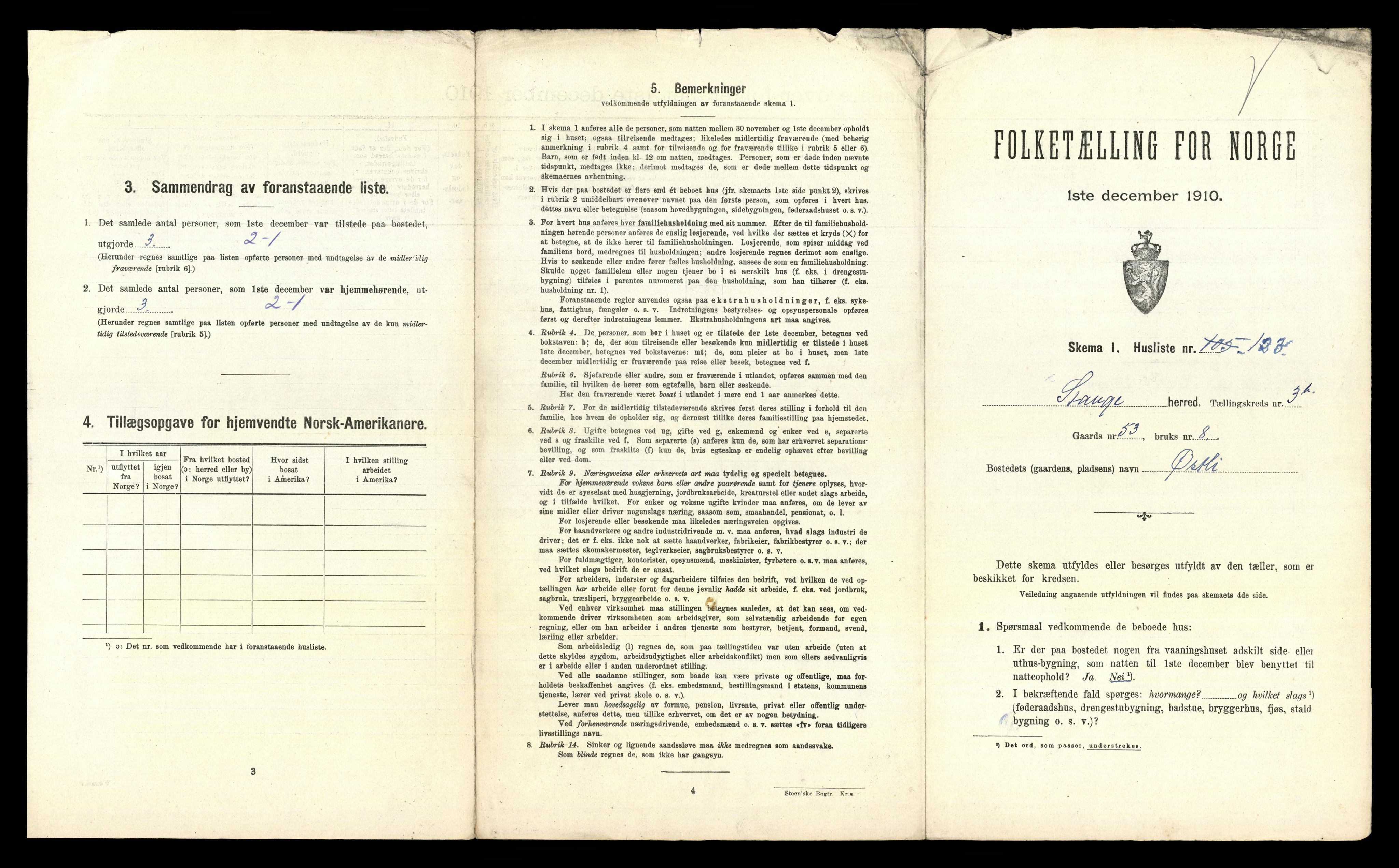 RA, 1910 census for Stange, 1910, p. 780
