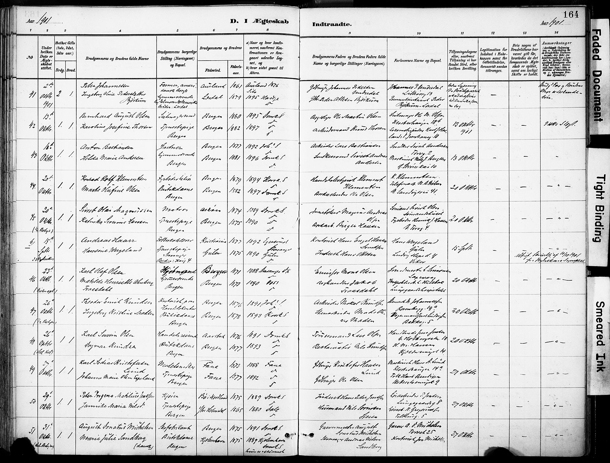 Domkirken sokneprestembete, AV/SAB-A-74801/H/Haa/L0037: Parish register (official) no. D 4, 1880-1907, p. 164