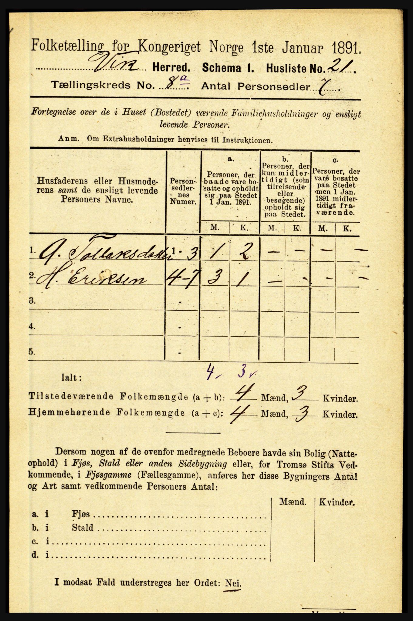 RA, 1891 census for 1417 Vik, 1891, p. 3534