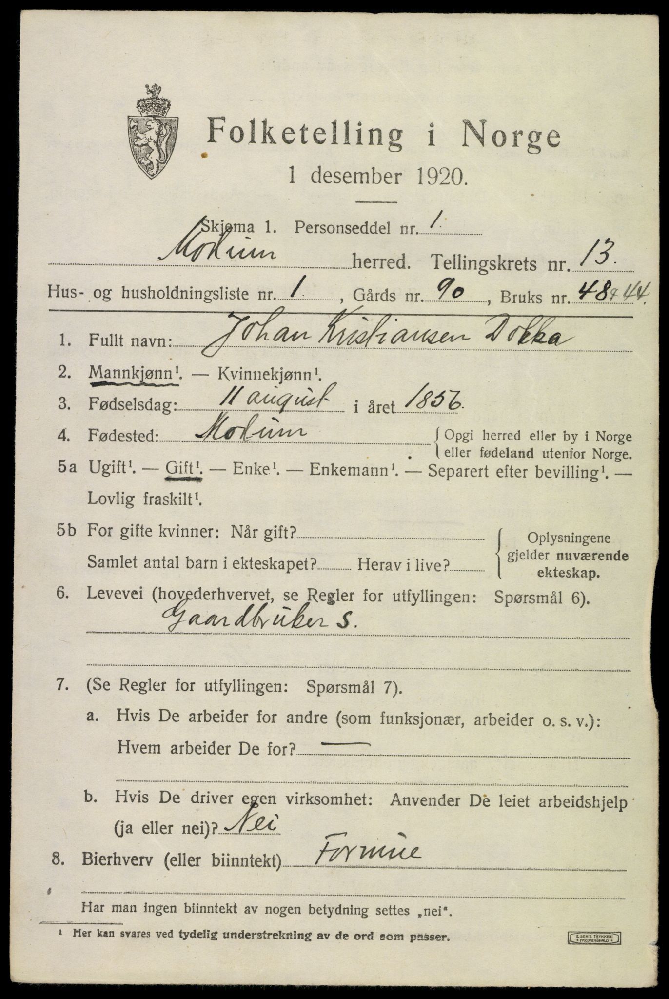 SAKO, 1920 census for Modum, 1920, p. 15213