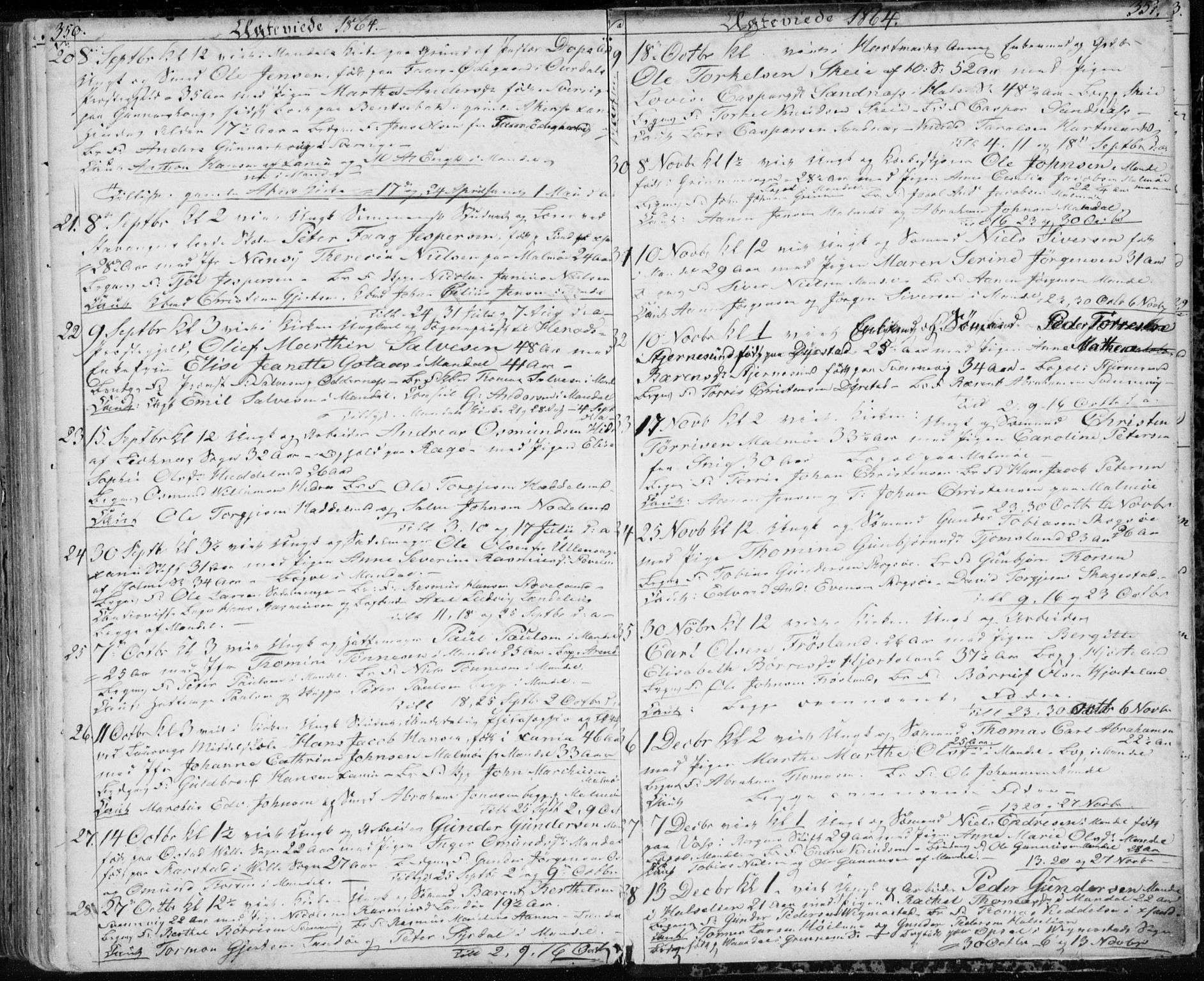 Mandal sokneprestkontor, AV/SAK-1111-0030/F/Fb/Fba/L0008: Parish register (copy) no. B 2, 1854-1868, p. 350-351