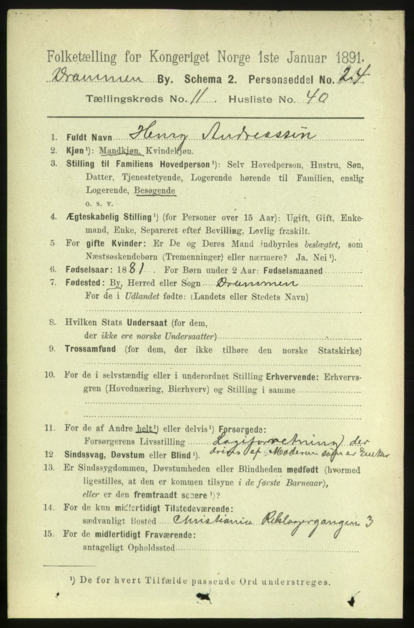 RA, 1891 census for 0602 Drammen, 1891, p. 8957