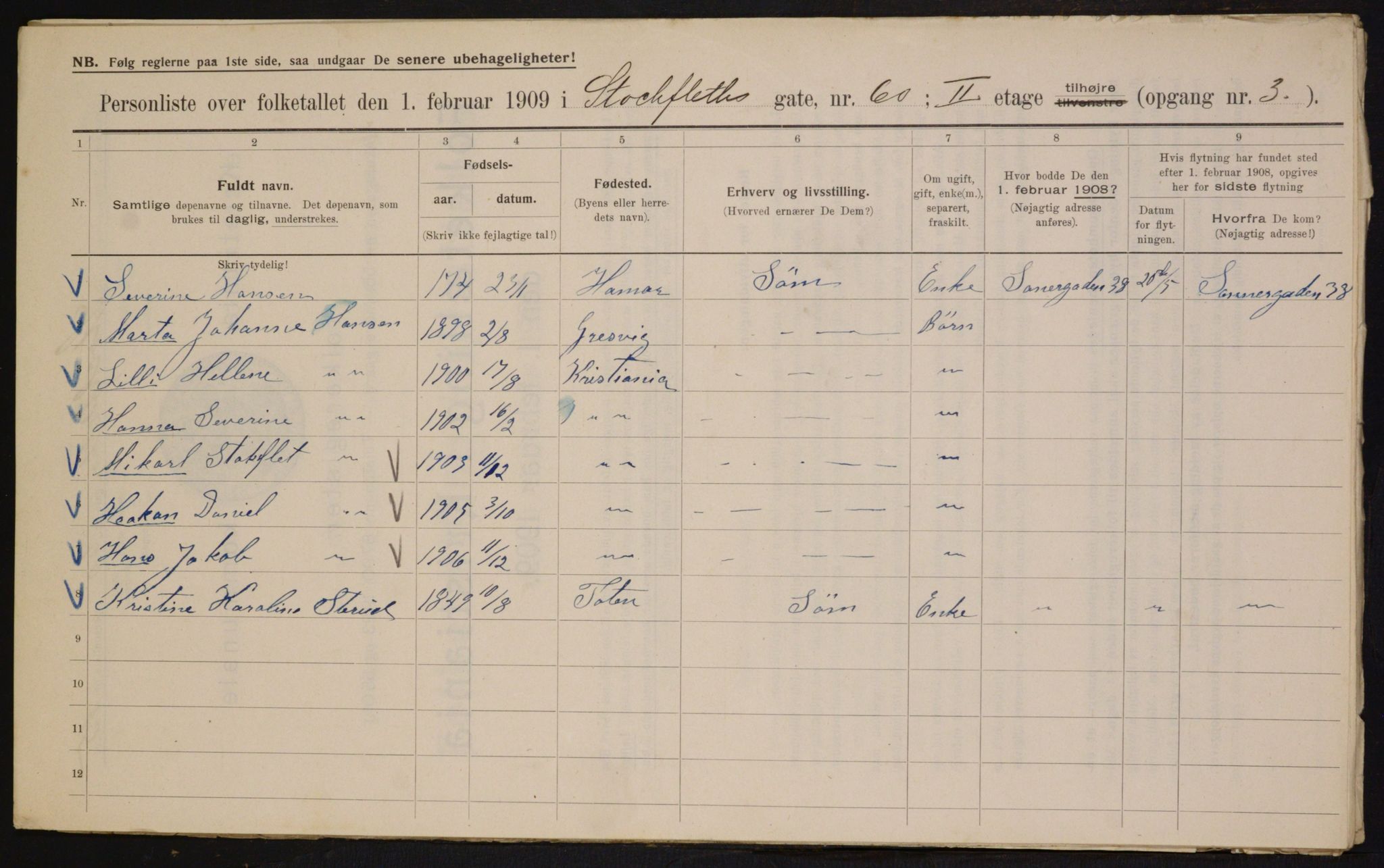 OBA, Municipal Census 1909 for Kristiania, 1909, p. 92569